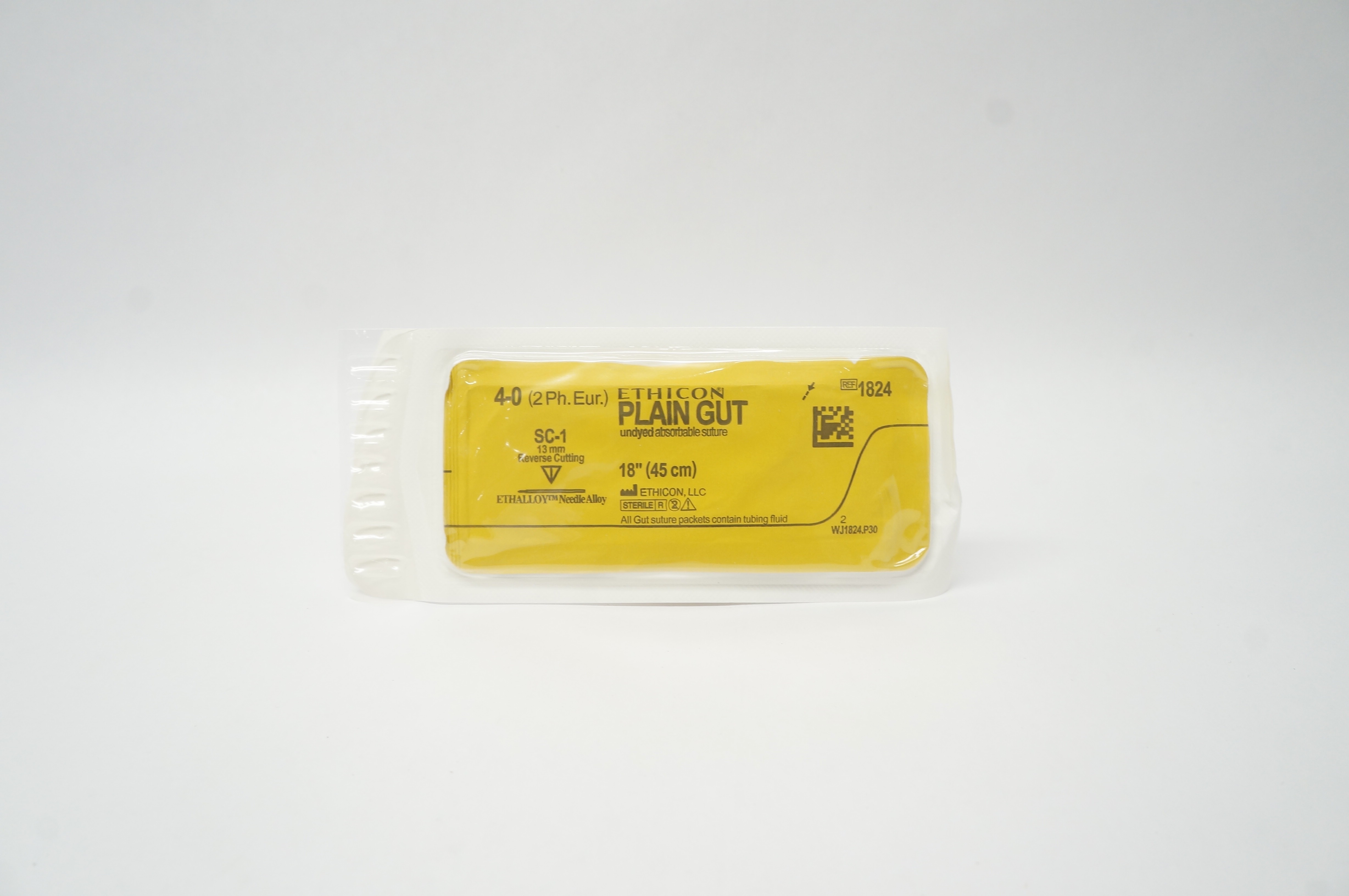 Ethicon 1824 4-0 Plain Gut Absorbable Stre SC-1 13mm Reverse Cutting, 18inch