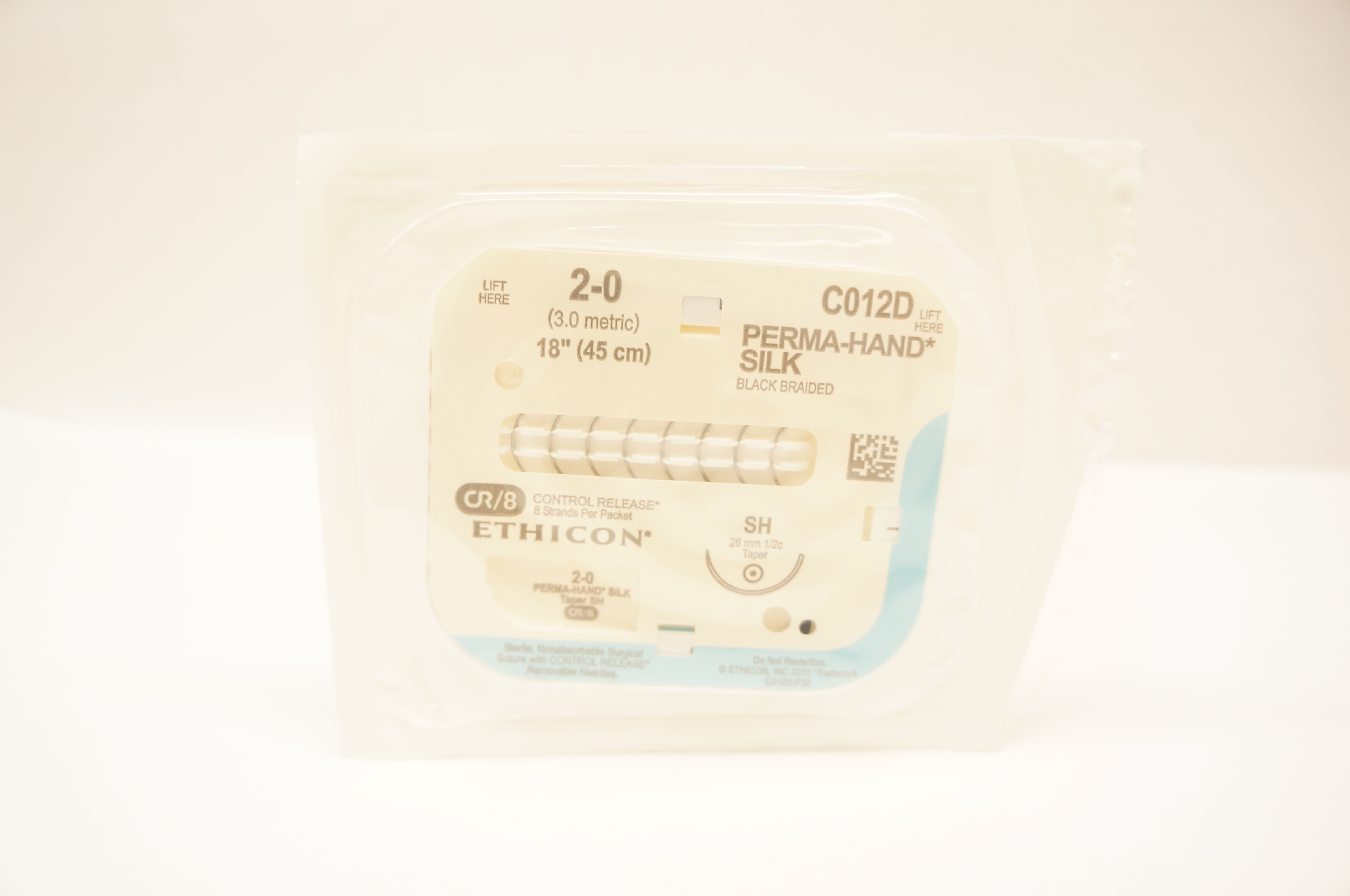 Ethicon C012D 2-0 Perma-Hand Silk, Surgical Stre SH 26mm 1/2c Taper, 18inch