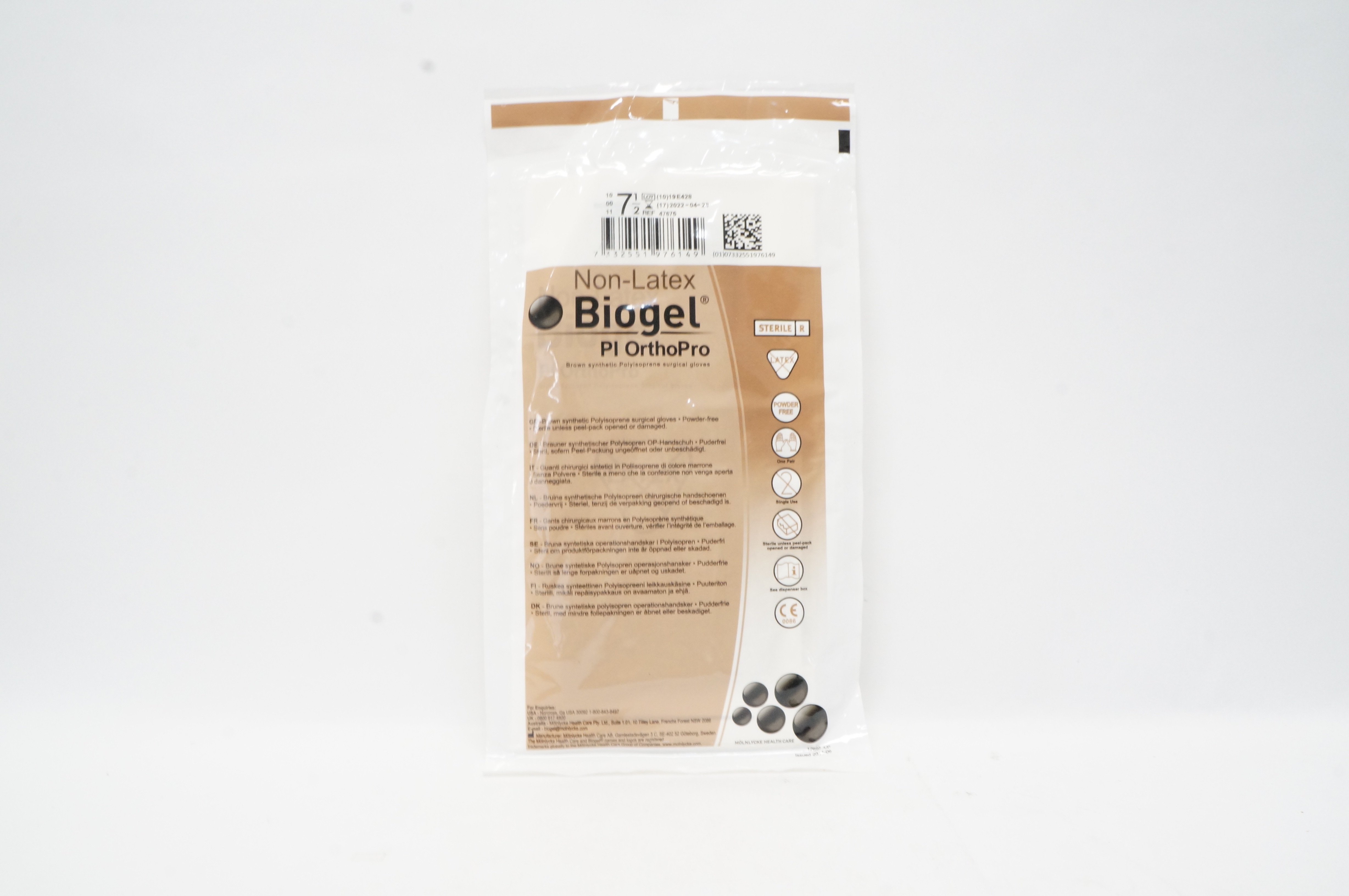 Molnlycke Healthcare 47675 Non-Latex Biogel Pl OrthoPro Gloves 7 1/2
