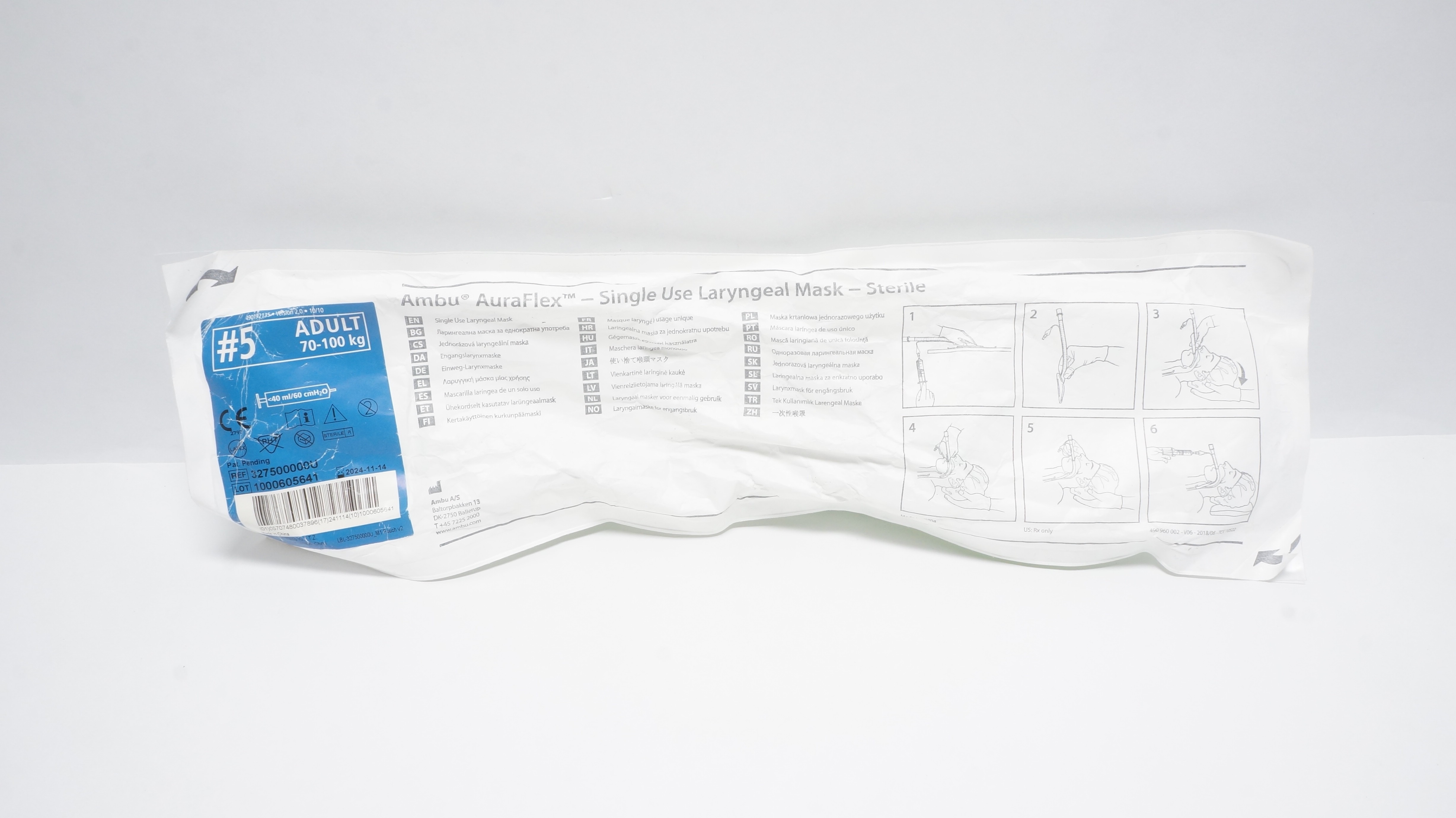 Ambu 327500000U AuraFlex Laryngeal Mask-Sterile,Adult 70-100kg, <40ml/60cmH2O(x)