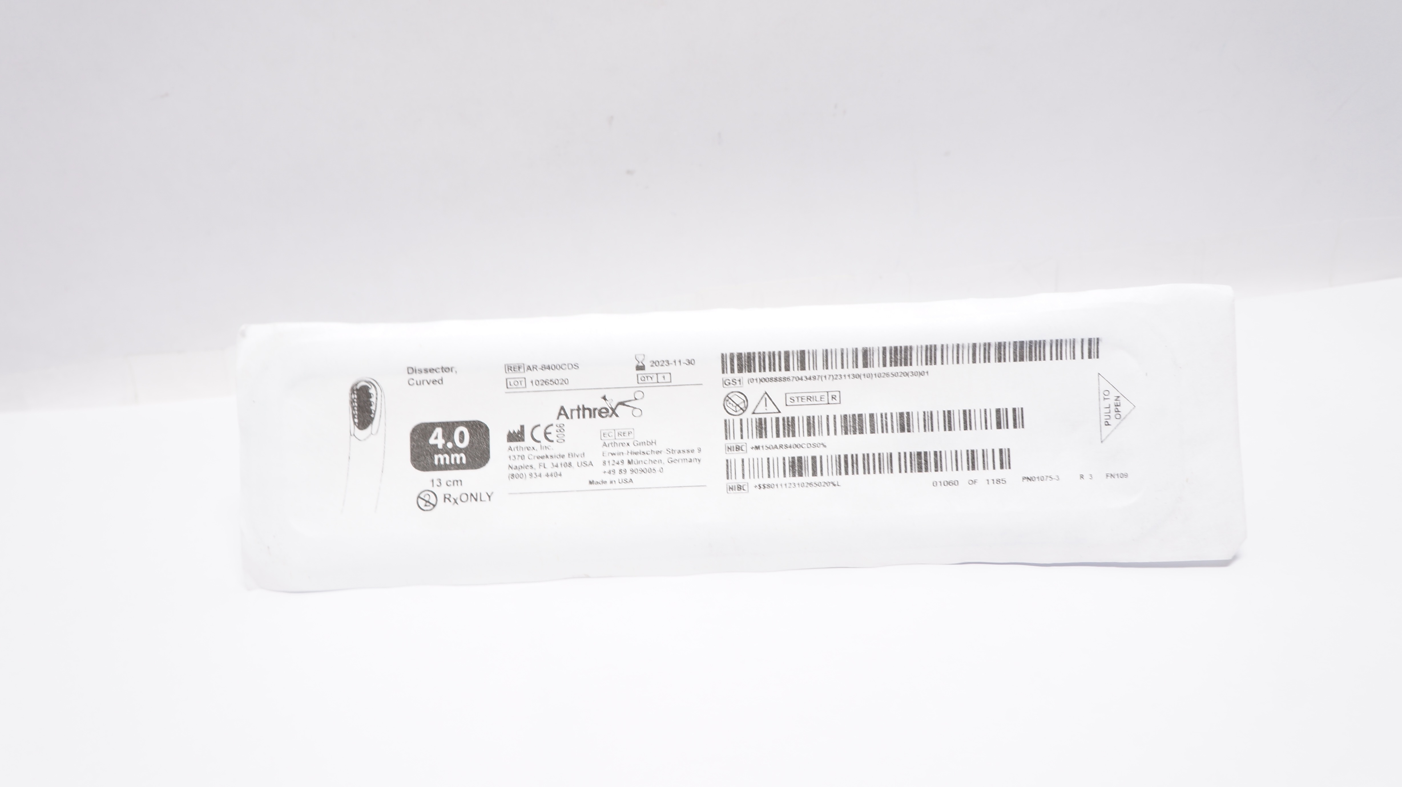 Arthrex AR-8400CDS Dissectror, Curved 4.0mm x 13cm (x)