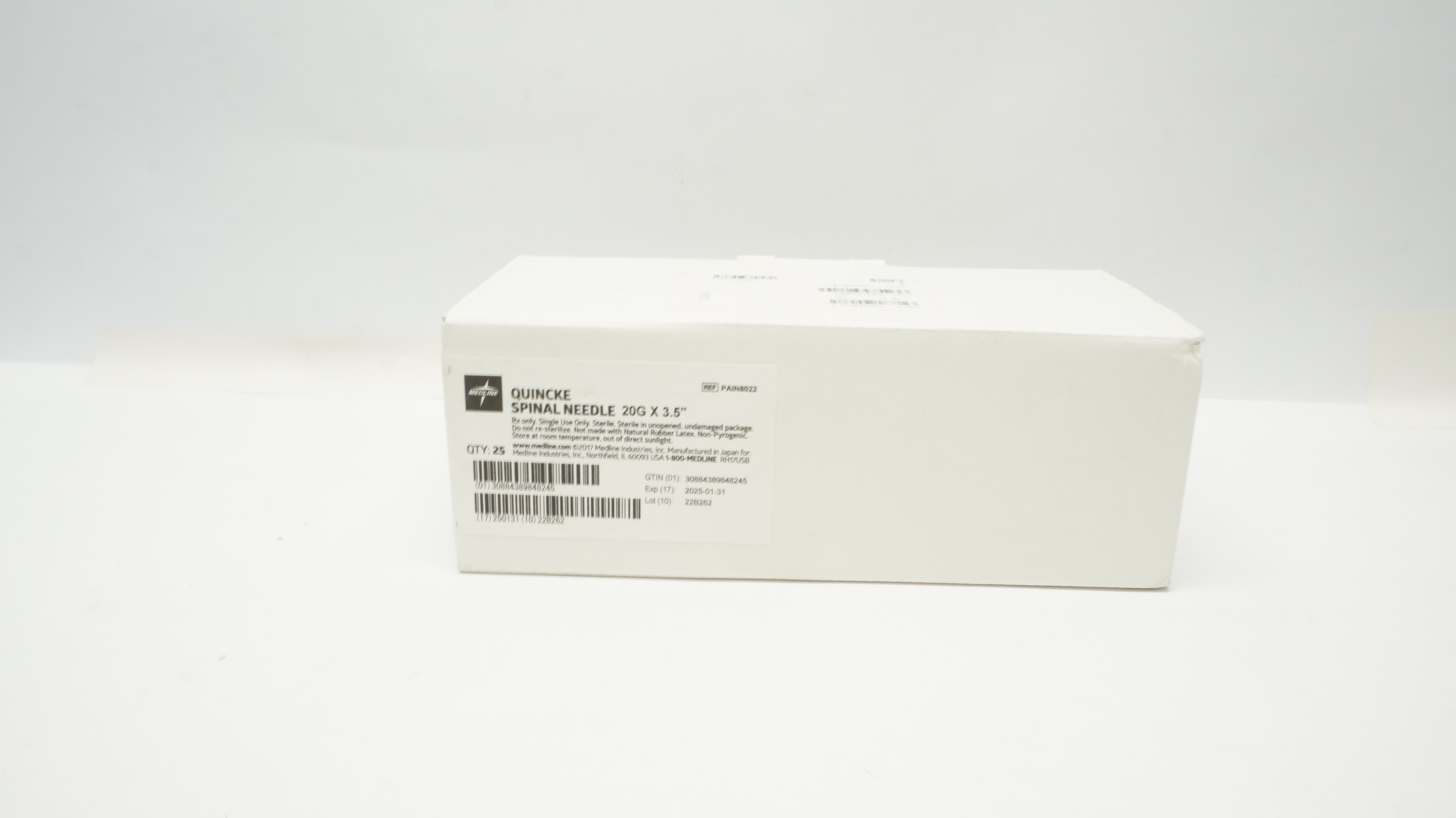 Medline PAIN8022 Quincke Spinal Ndle 20G x 3.5In - Box of 25 (x)