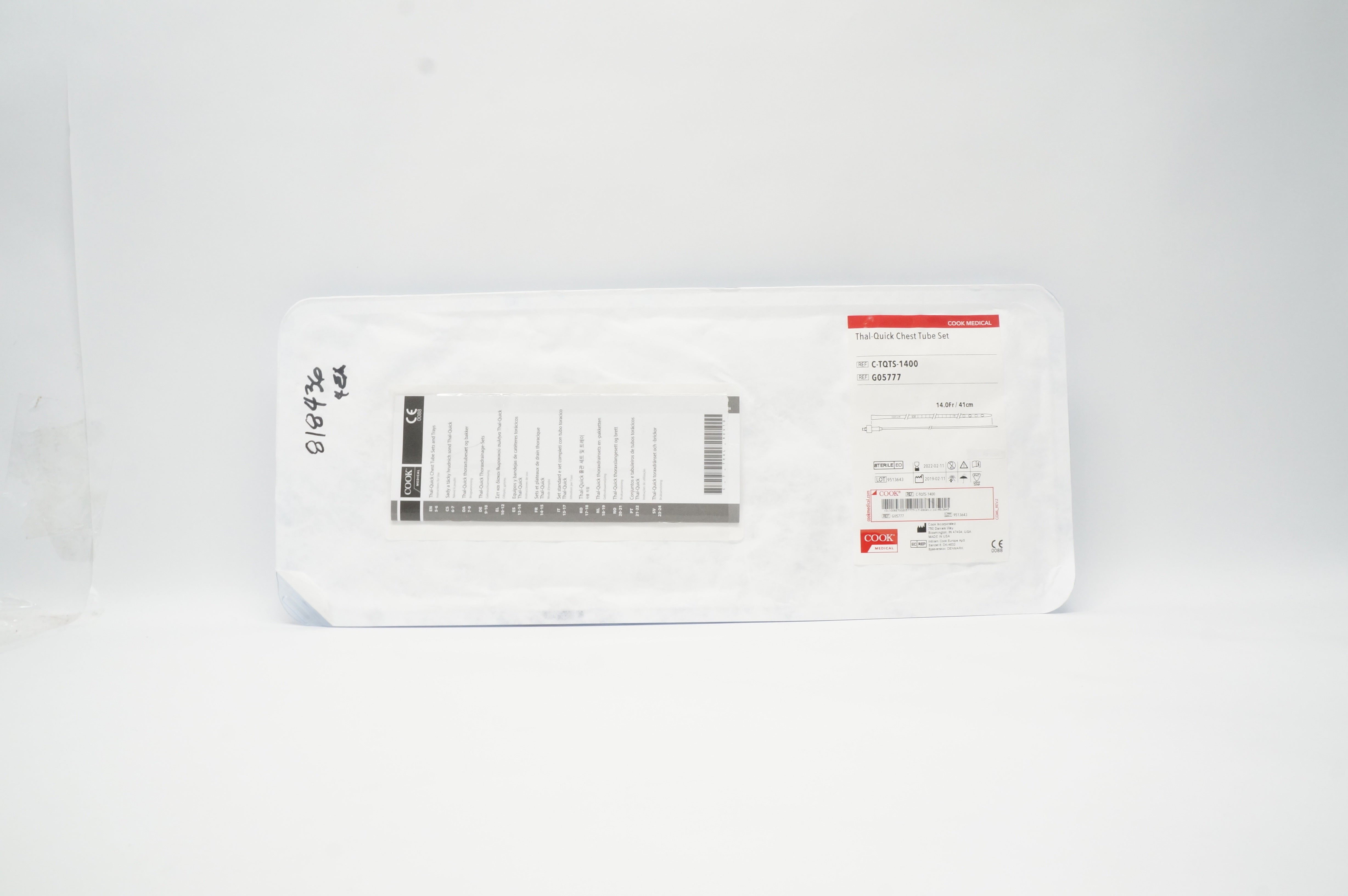 Cook Medical G05777 Thal-Quick Chest Tube Set 14.0Fr