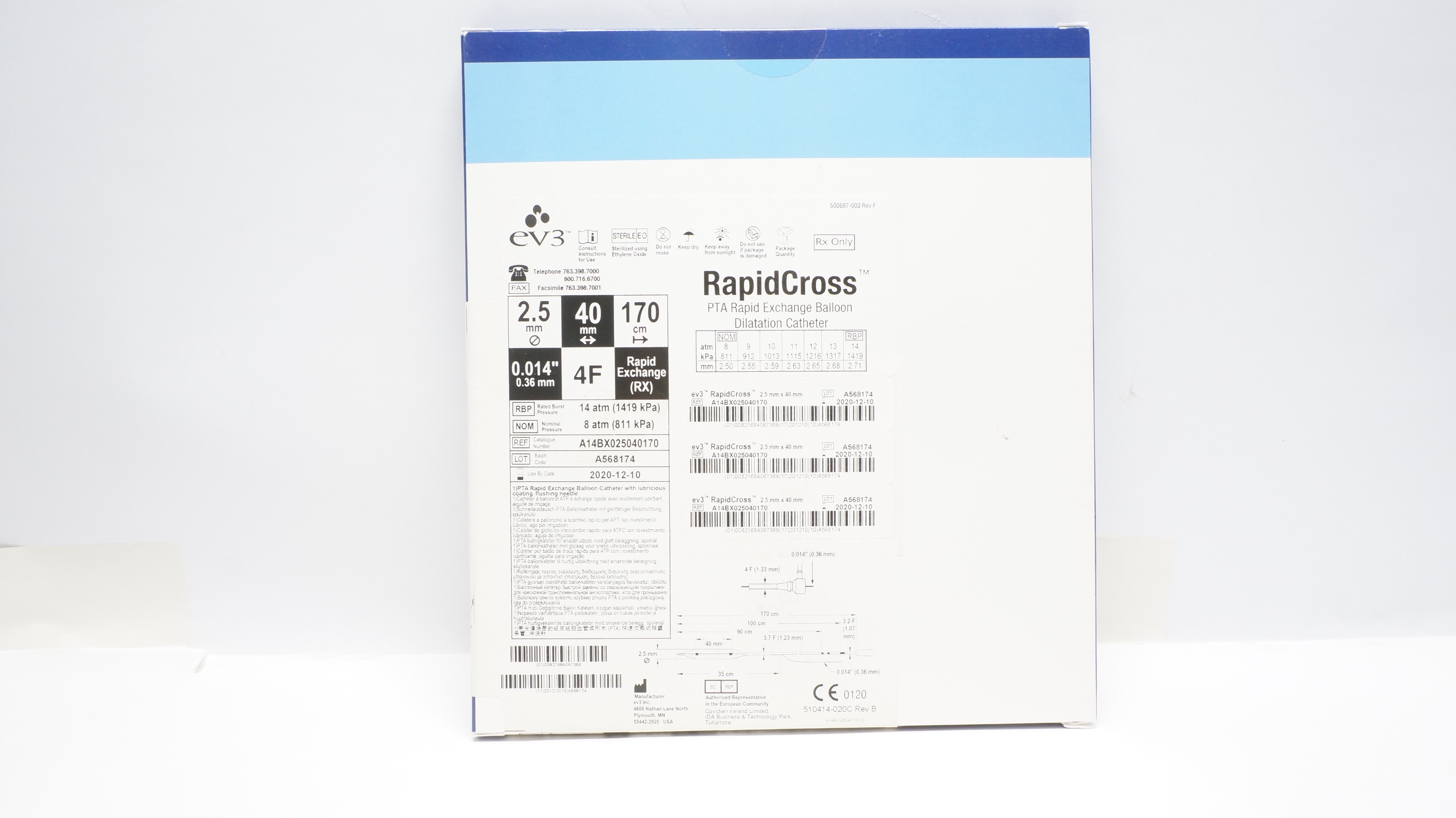 EV3 A14BX025040170 RapidCross PTA RX Balloon Dilatation Cath. 2.5mm x 40mm  (x)