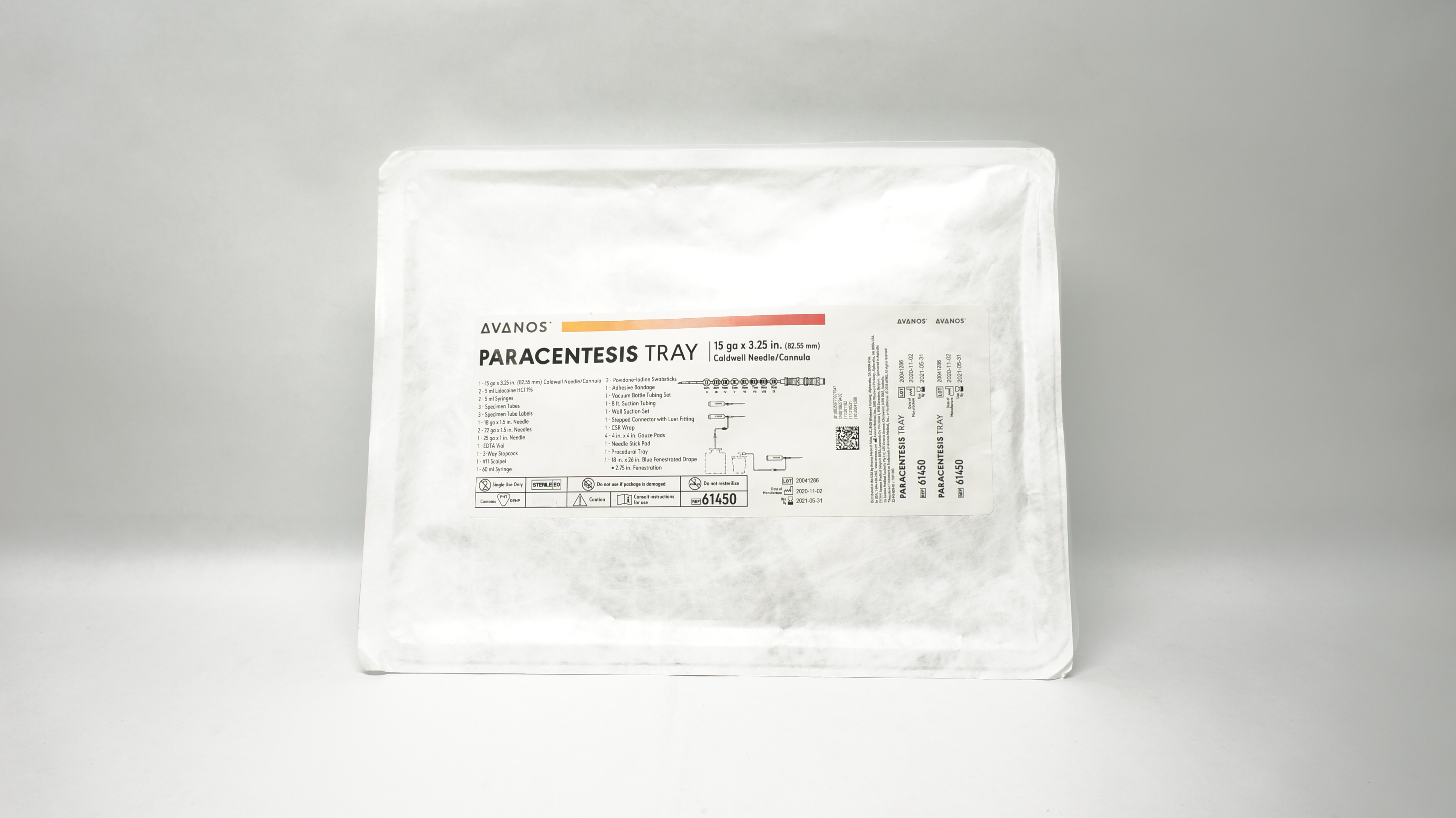 Avanos 61450 Paracentesis Tray Caldwell Ndle/Cannula 15ga x 3.25inch (x)