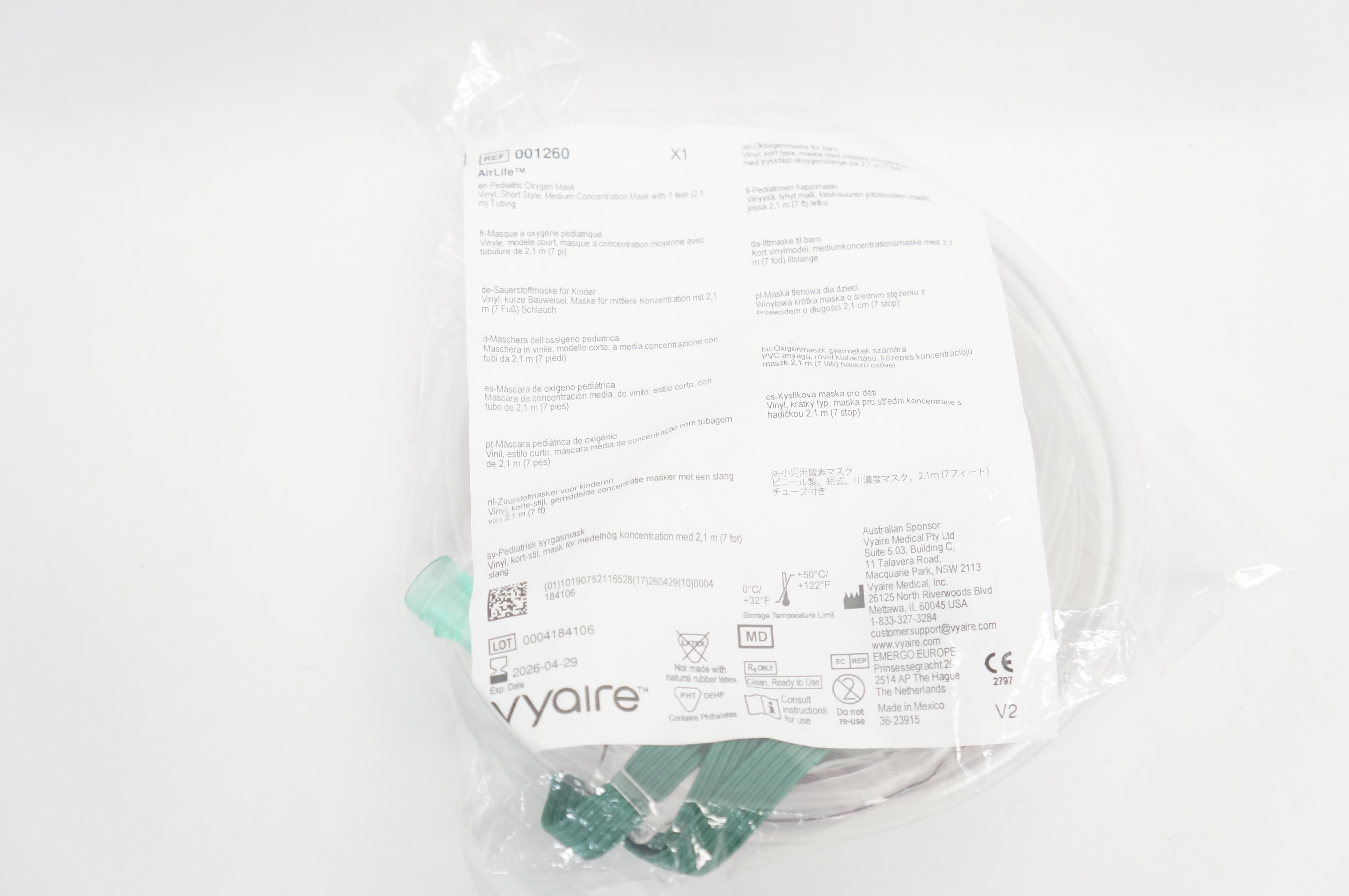 CareFusion 001260 AirLife Pediatric Oxygen Mask Vinyl Short Style