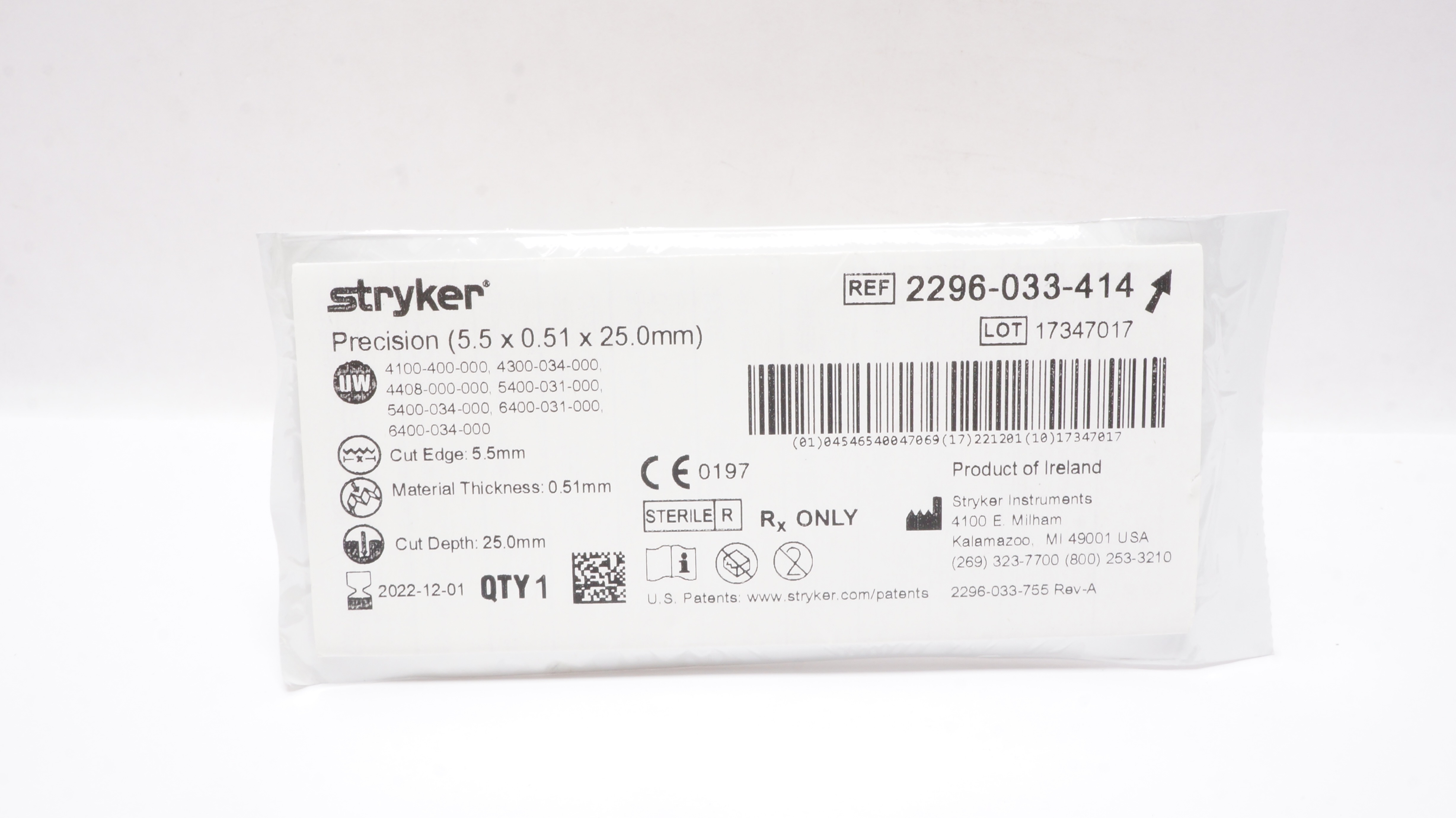 Stryker 2296-033-414 Precision 5.5 x 0.51 x 25.0mm (x)