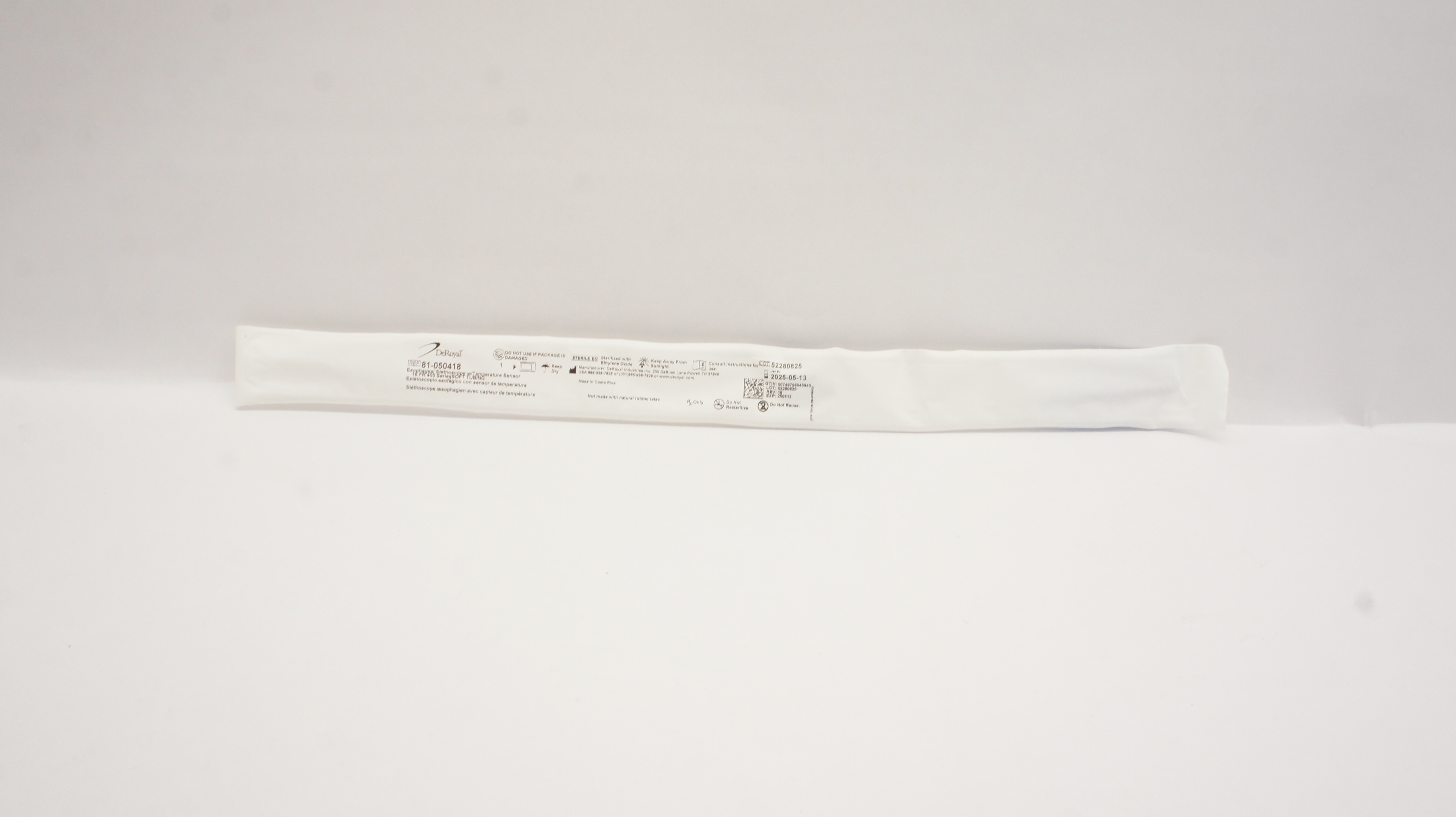 DeRoyal 81-050418 Esophageal Stethoscope with Temperature Sensor 18Fr.
