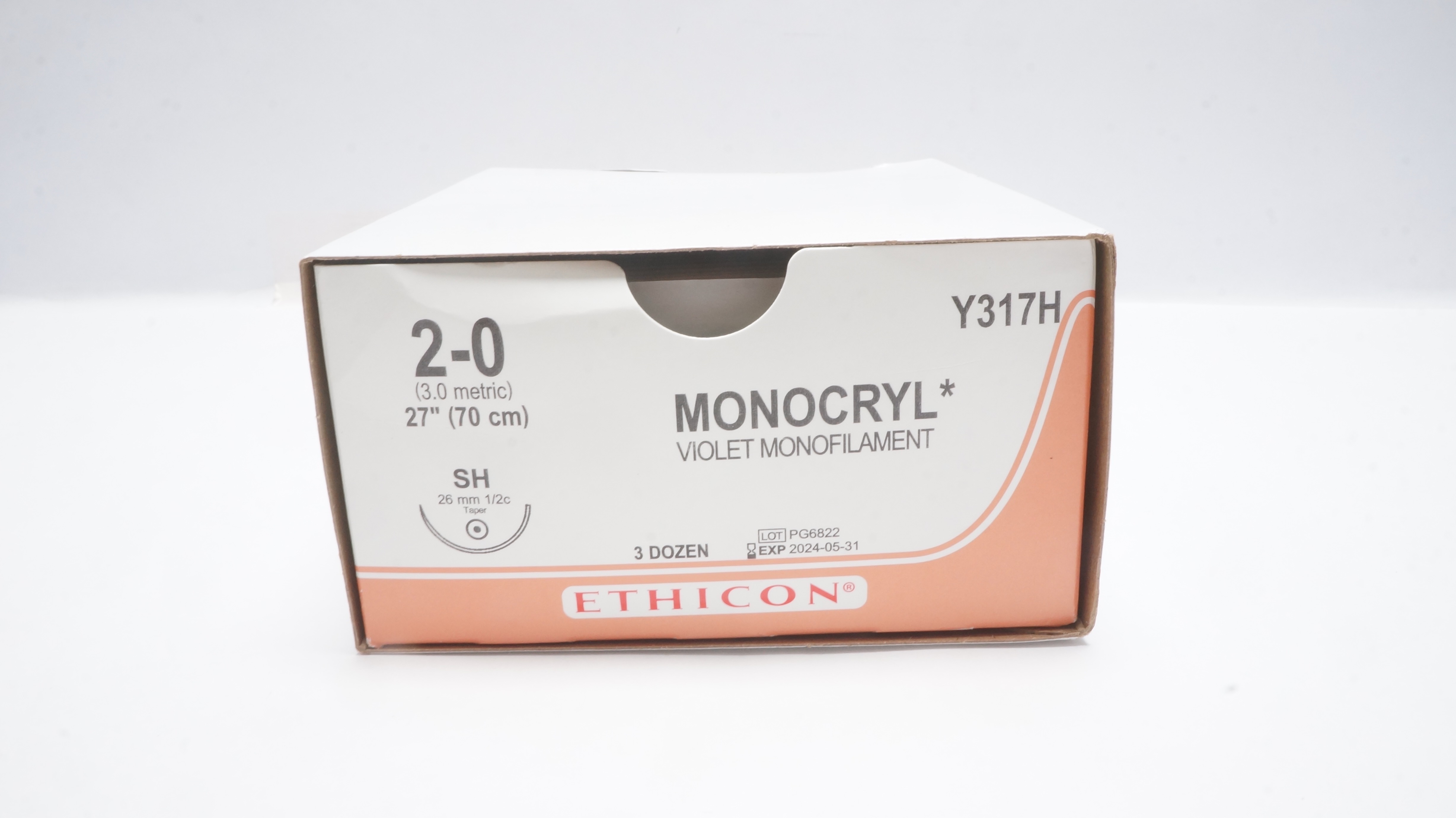 Ethicon Y317H 2-0 Monocryl Stre SH 26mm 1/2c Taper 27inch (x) - Box of 36