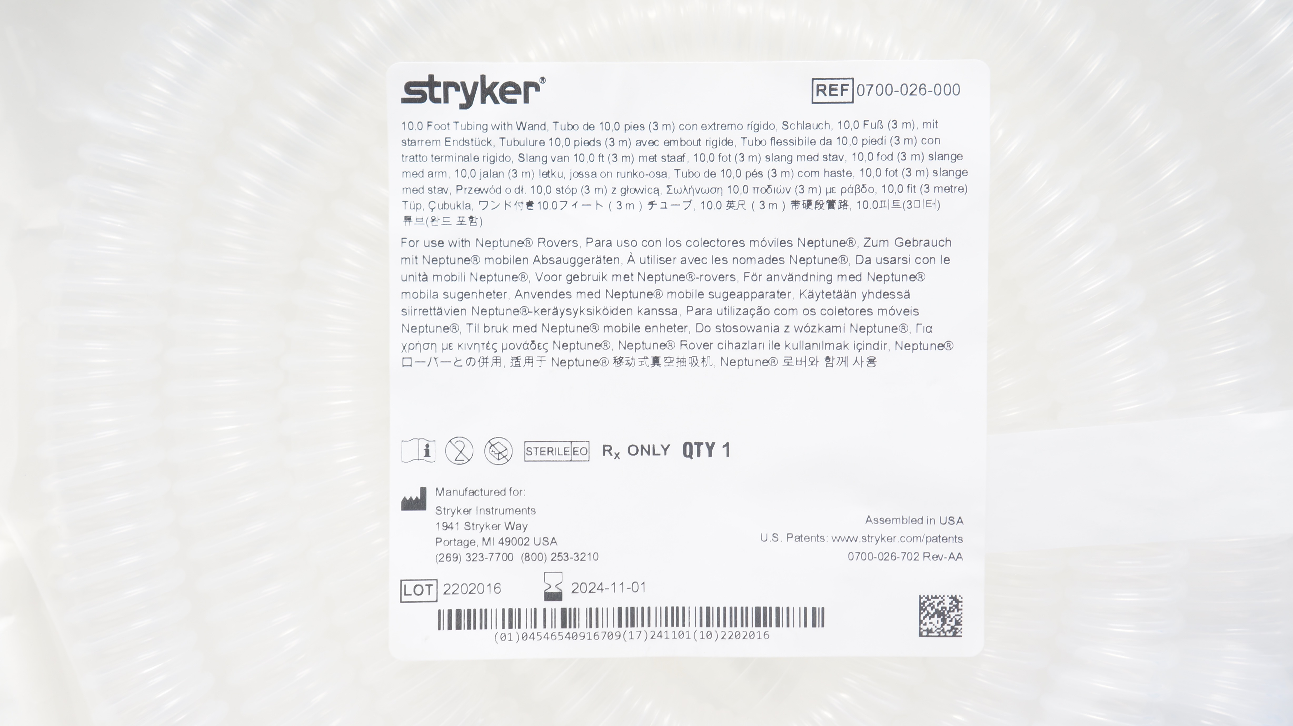 Stryker 0700-026-000 Tubing With Wand 10.0Ft.