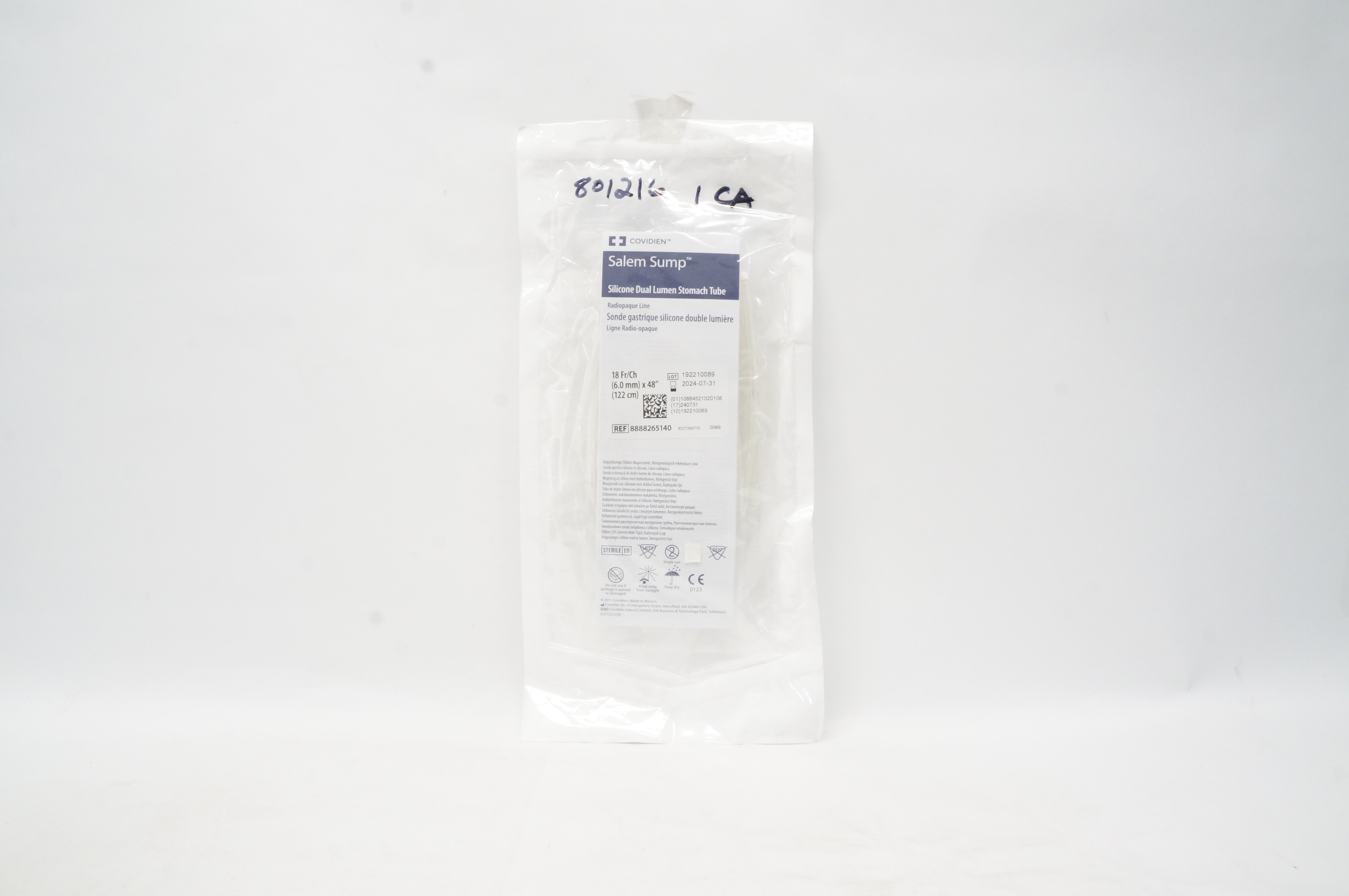 Covidien 8888265140 Salem Sump Silicone Dual Lumen Stomach Tube 18Fr. x 48inch