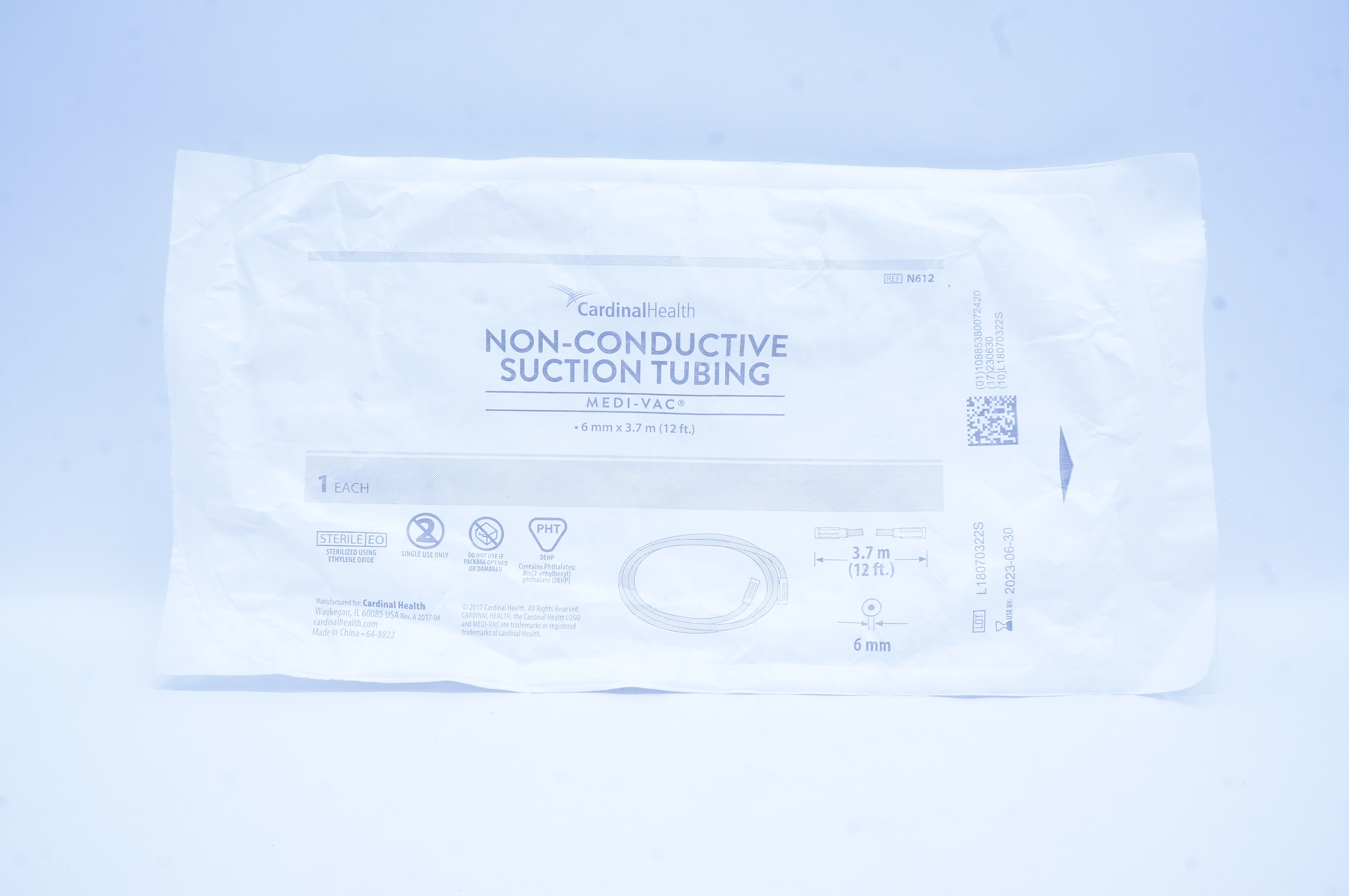 Cardinal Health N612 Medi-Vac Non-Conductive Suction Tube 12 ft. x 6mm