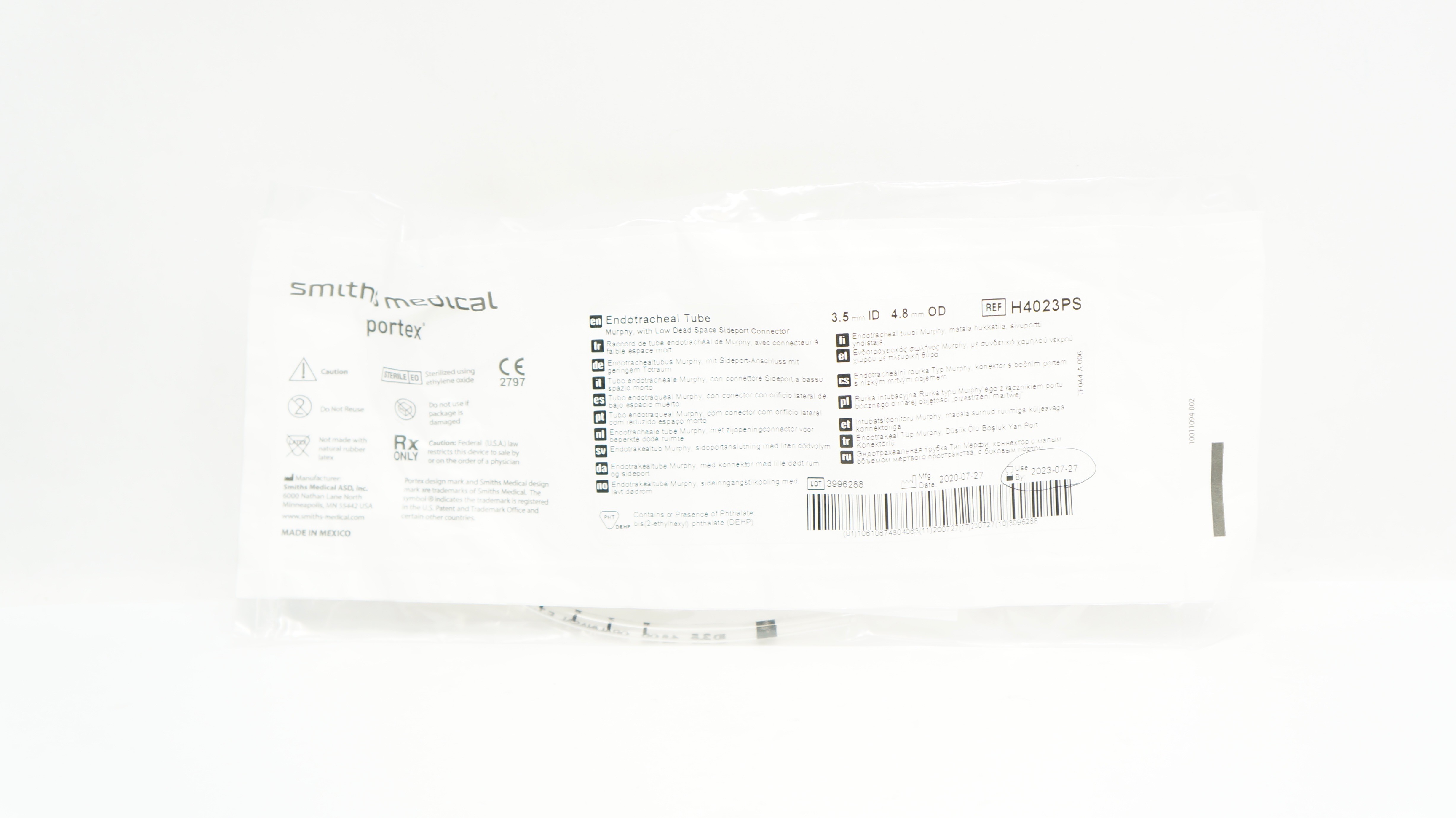 Smiths Medical H4023PS Portex Endotracheal Tube 3.5mm ID x 4.8mm OD (x)