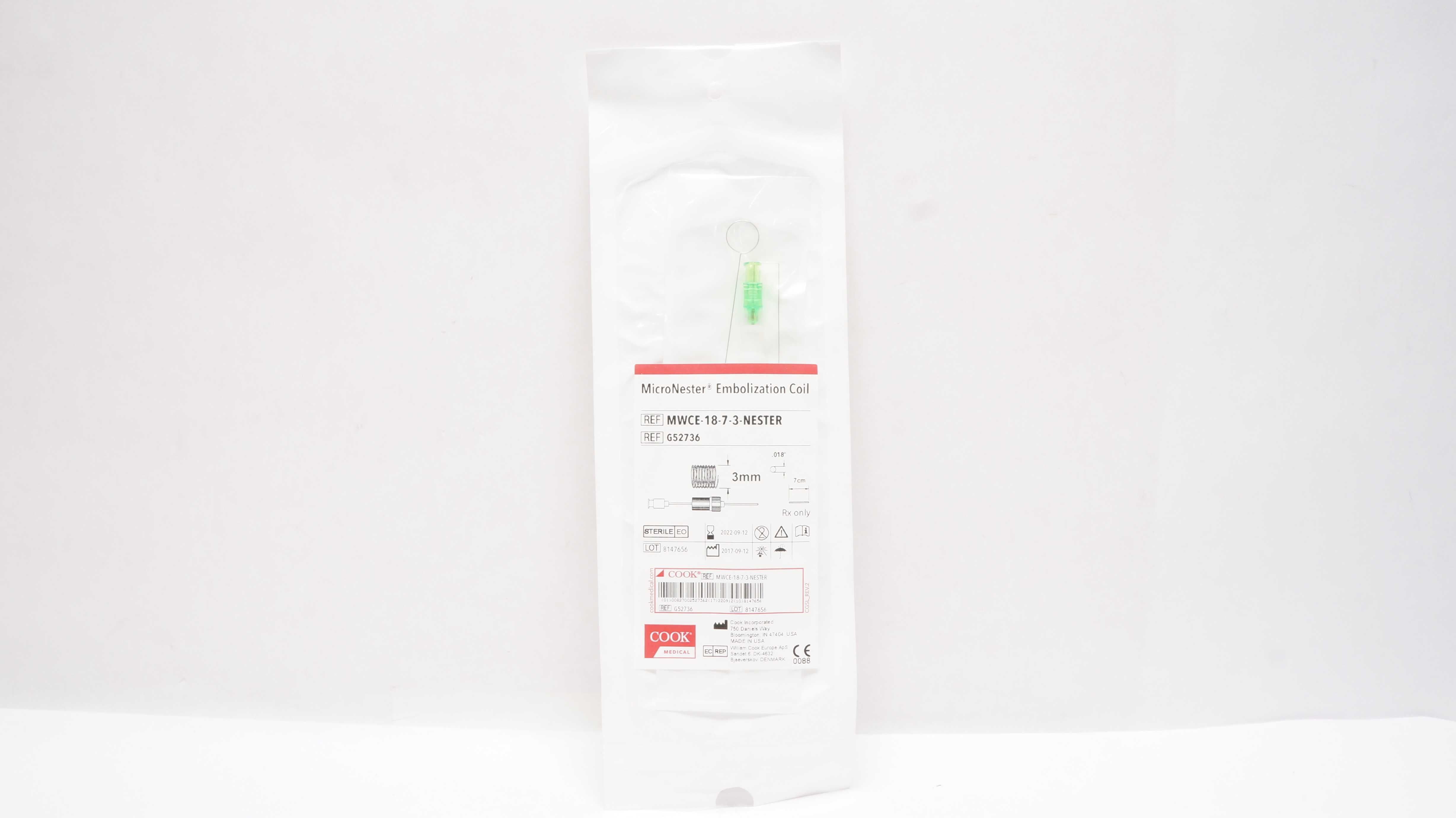 Cook Medical G52736 MicroNester Emobilizatin Coil 3mm x .018inch x 7cm (x)