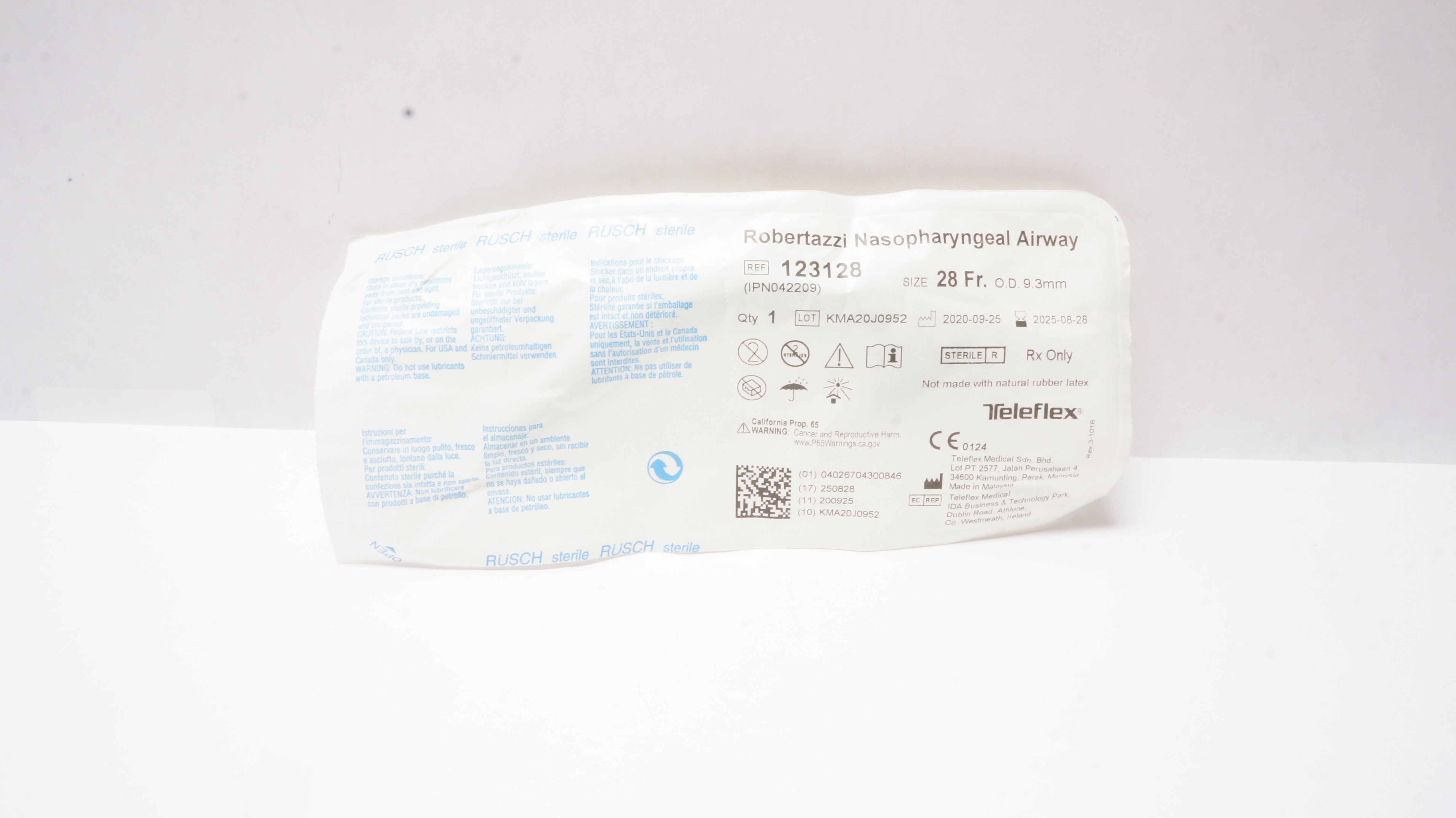 Teleflex 123128 Rusch Robertazzi Nasopharyngeal Airway 28Fr x 9.3mm O.D.