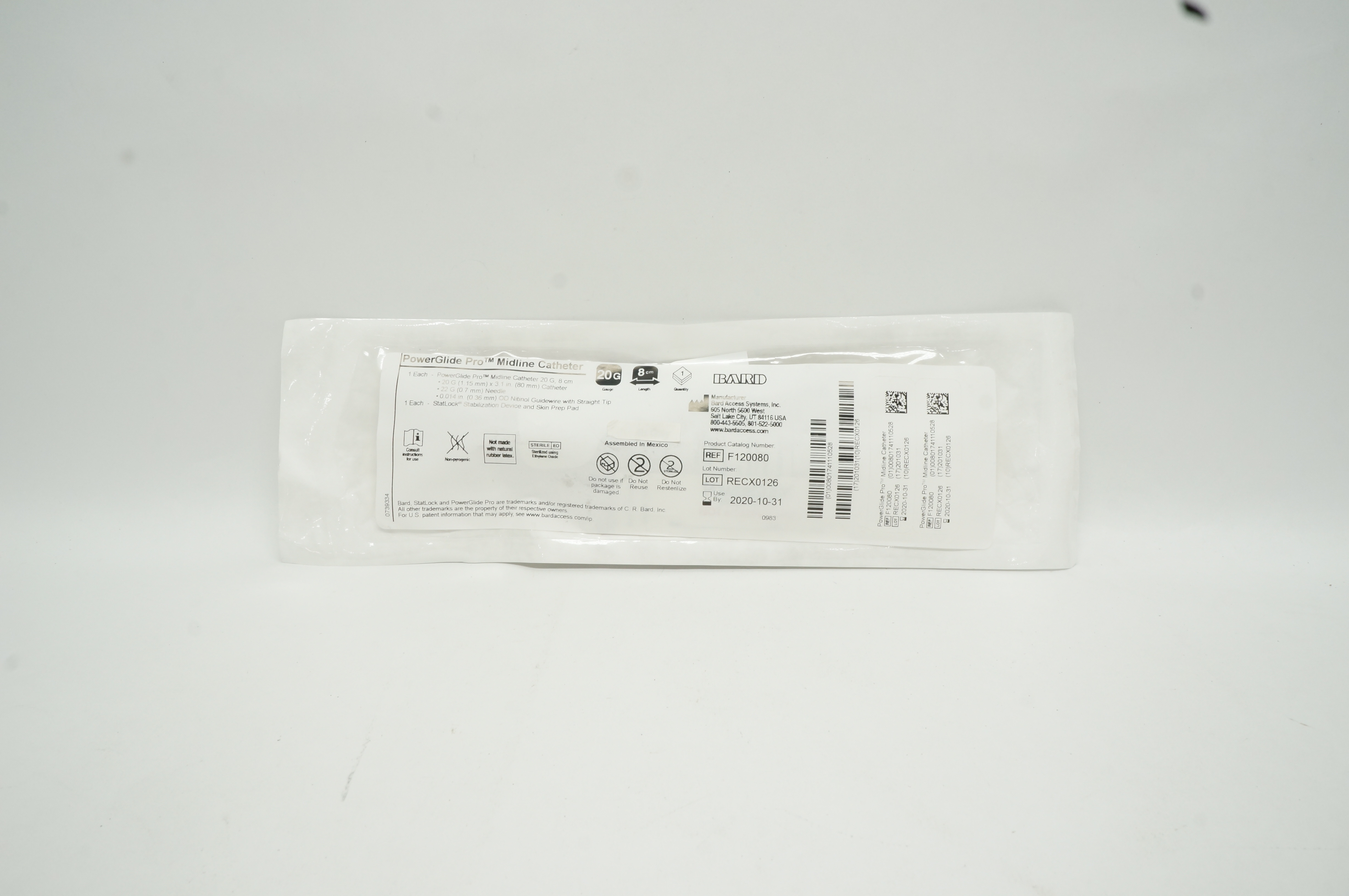 Bard F120080 Power Glide Pro Midline Cath. 20G x 8cm (x)