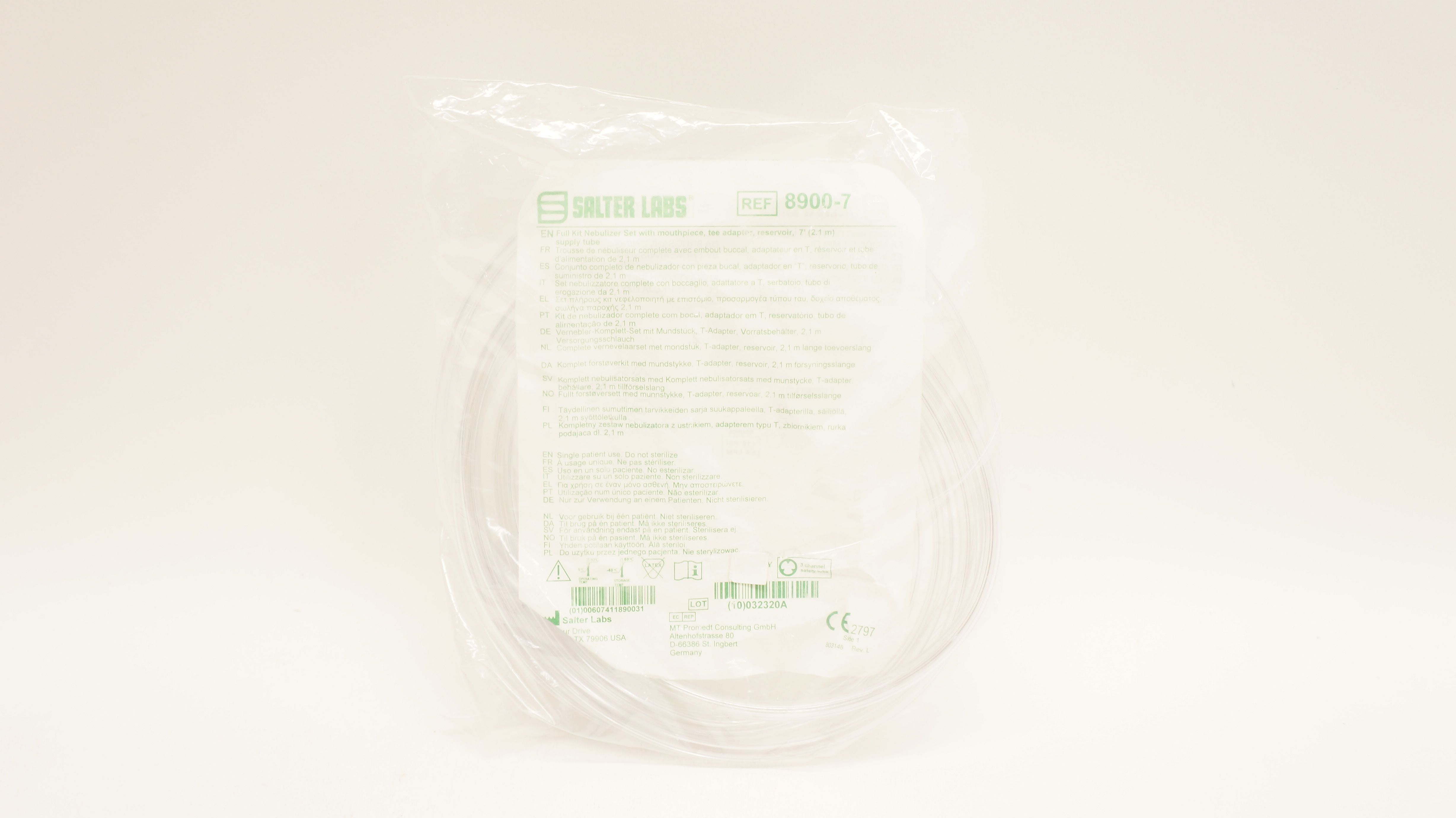Salter Labs 8900-7 Full Kit Nebulizer Set w/Mouthpiece Tee Adaptor Reservoir 7ft