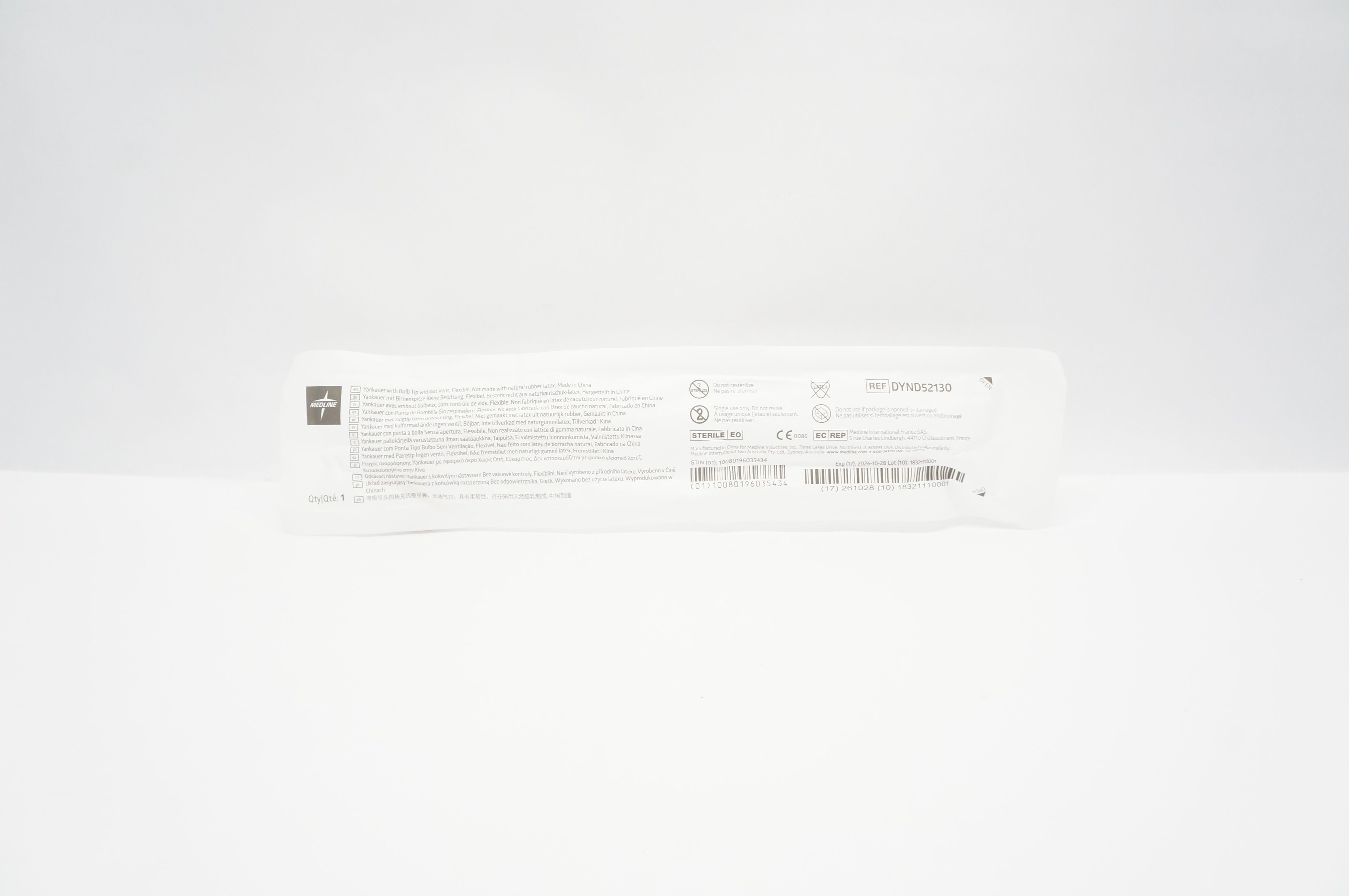 Medline DYND52130 Yankauer With Bulb Tip Without Vent, Flexible