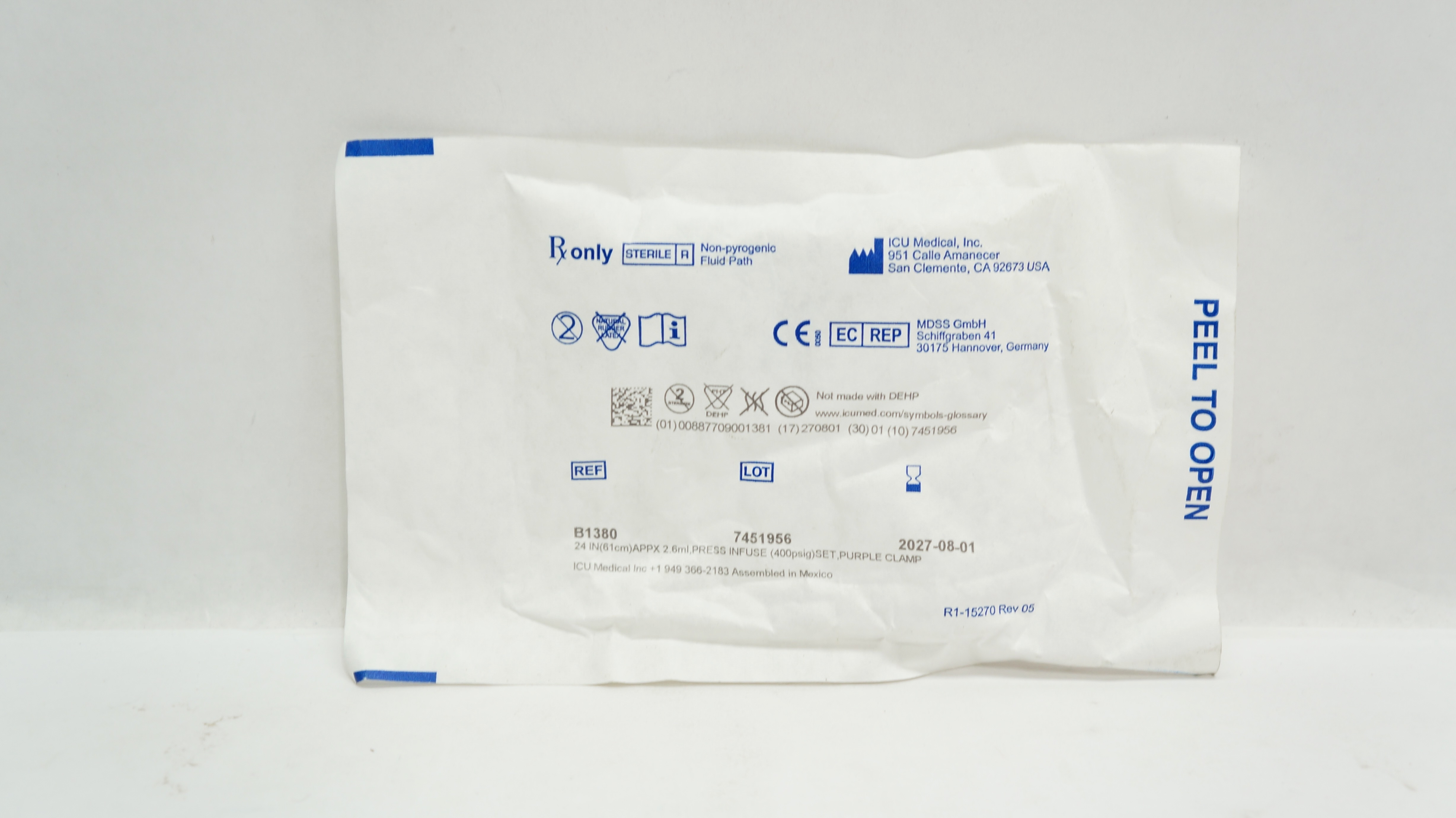 ICU Medical B1380 Microbore IV Extension Set 24inch x 2.6mL