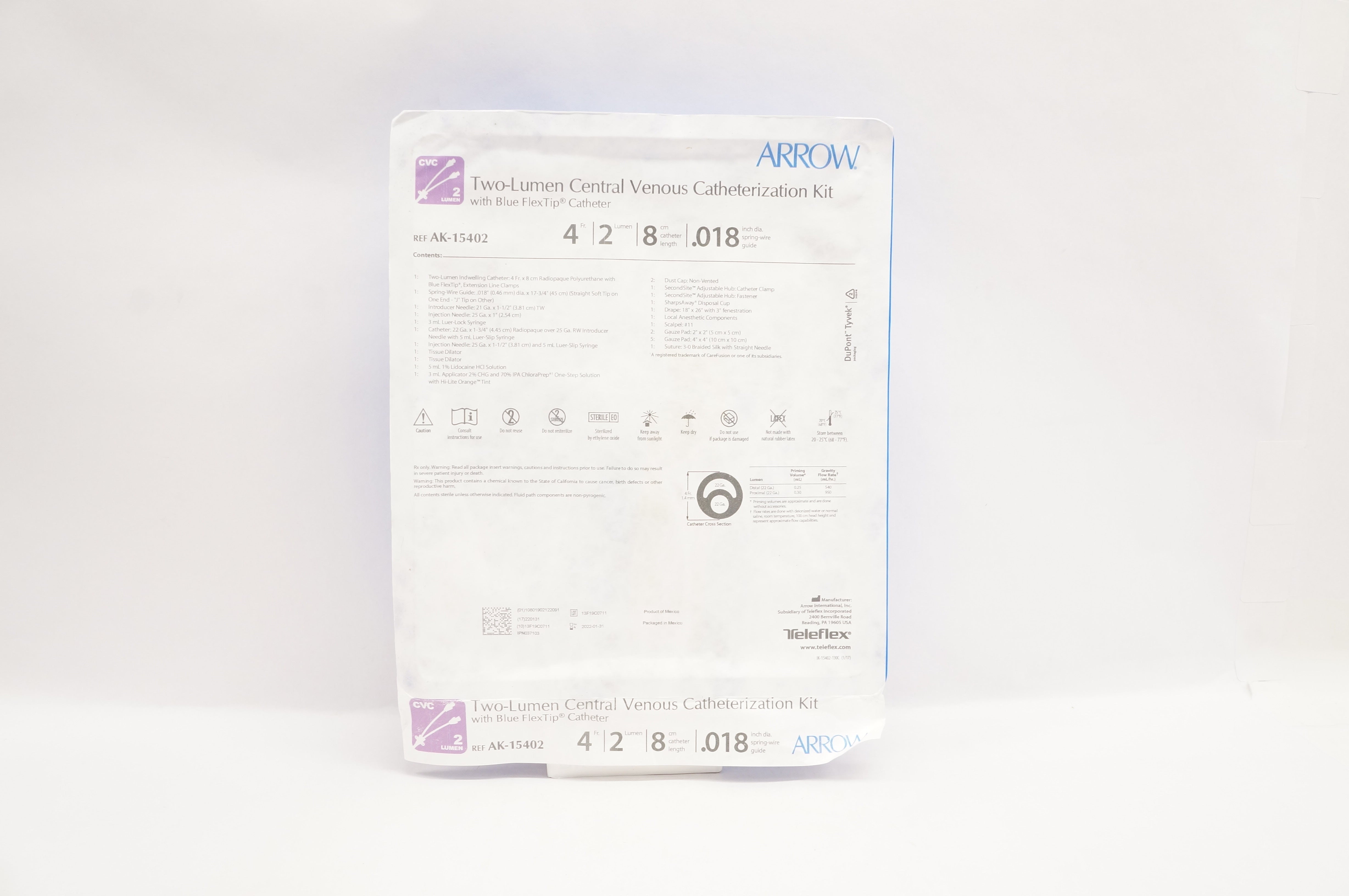 Arrow AK-15402 Teleflex Two-Lumen Central Venous Catheterization Kit (x)