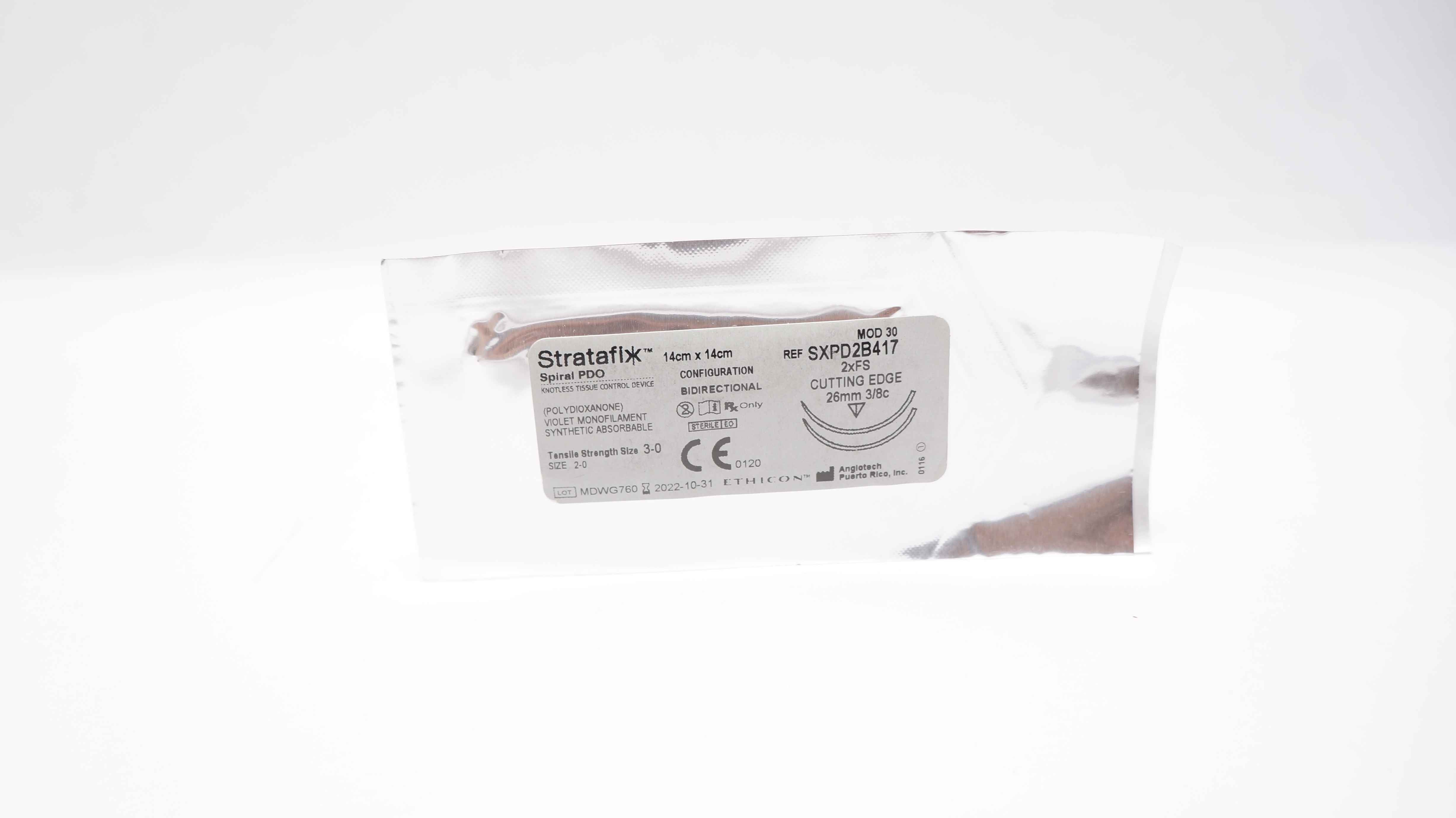 Ethicon SXPD2B417 2-0 Stratafix, 2xFS, Cutting Edge 26mm 3/8c, 14cm x 14cm (x)