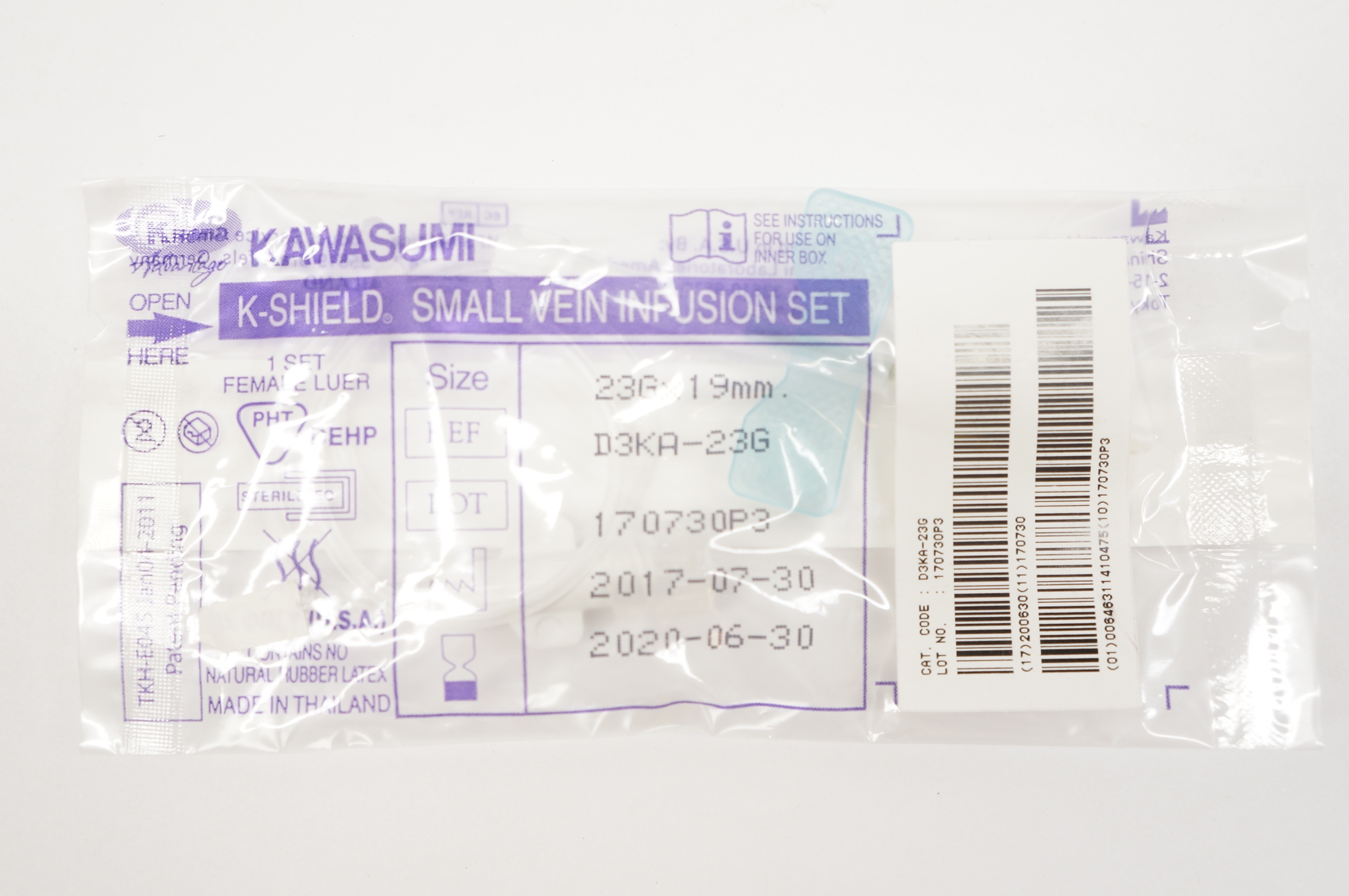 KAWASUMI D3KA-23G K-Shield Small Vein Infusion Set 23G x 19mm (x)