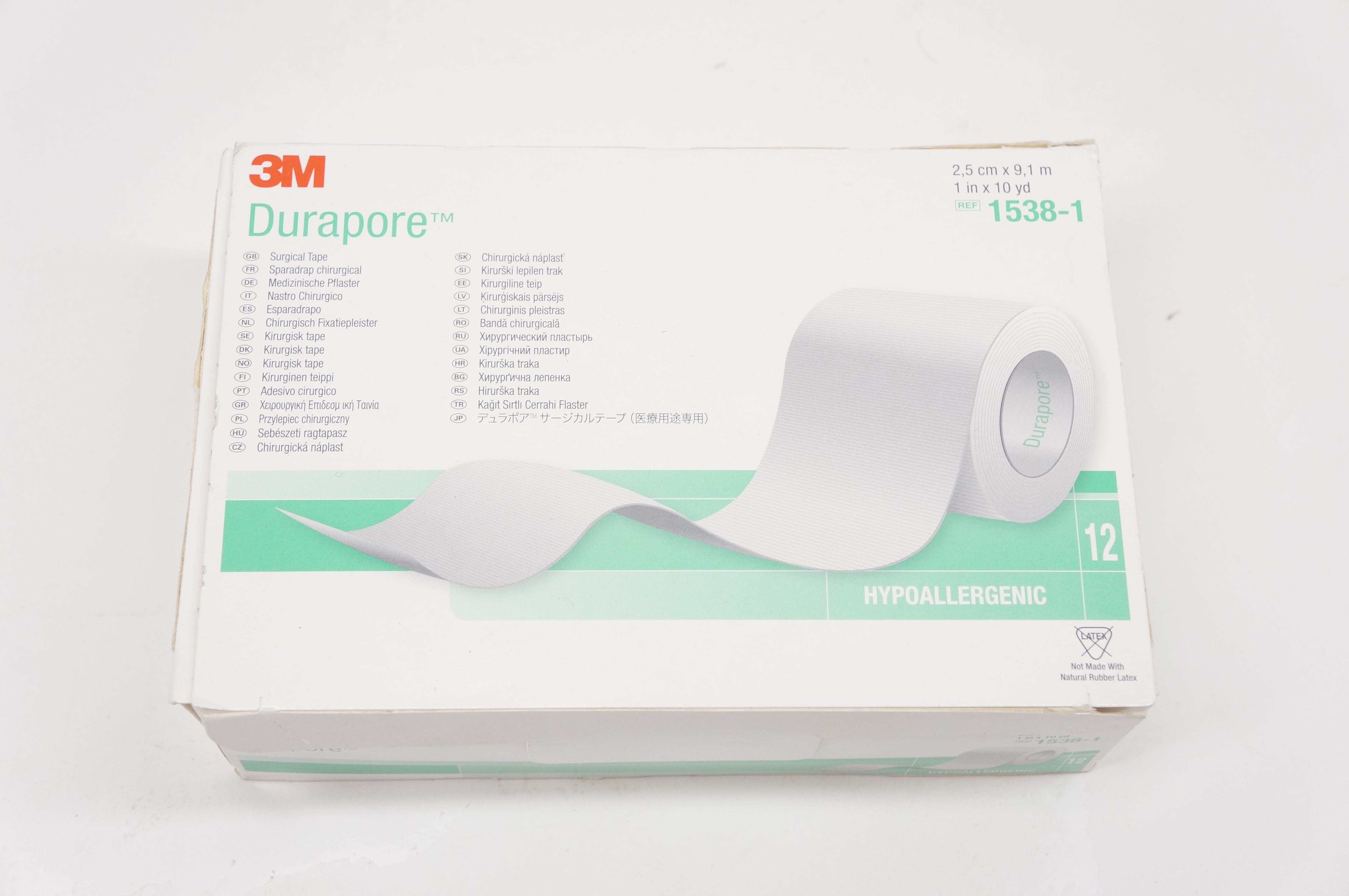 3M 1538-1 Durapore Surgical Tape 1inch x 10yd - Box of 10