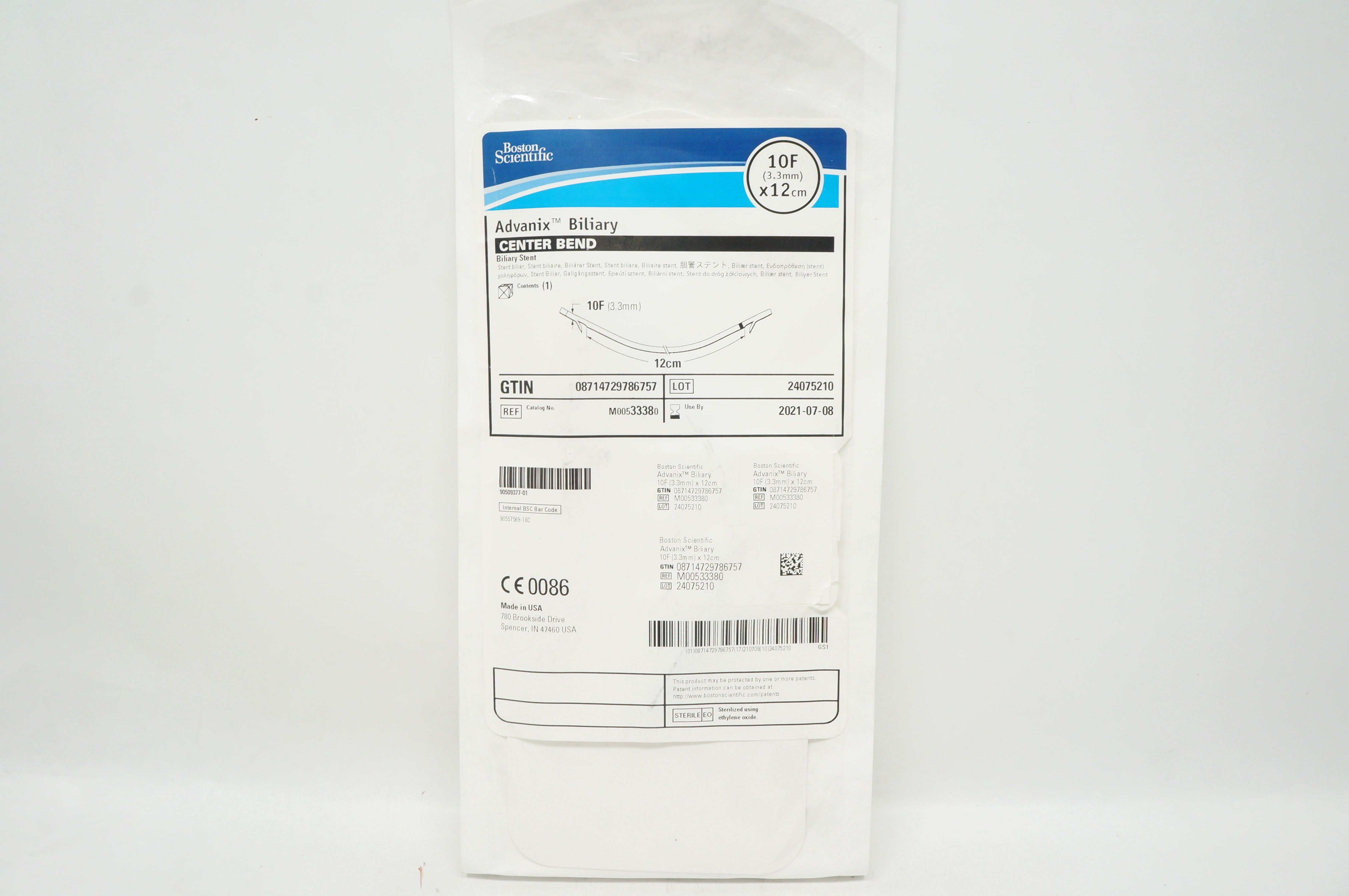 Boston Scientific M00533380 Advanix Center Bend Biliary Stnt 10F x 12cm (x)