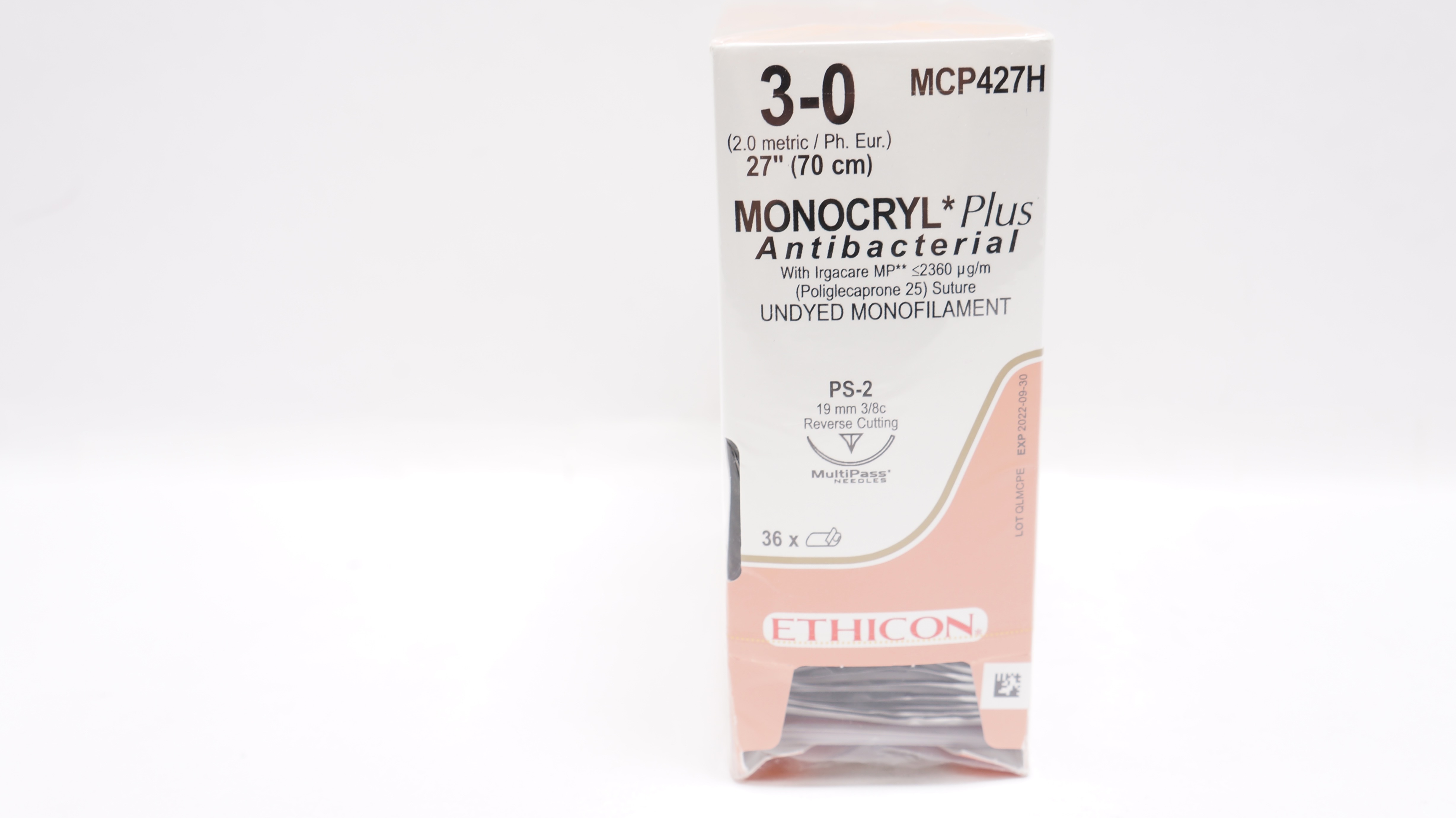 Ethicon MCP427H 3-0 MONOCRYL PS-2 19mm 3/8c Reverse Cutting 27inch(x) -Box of 36