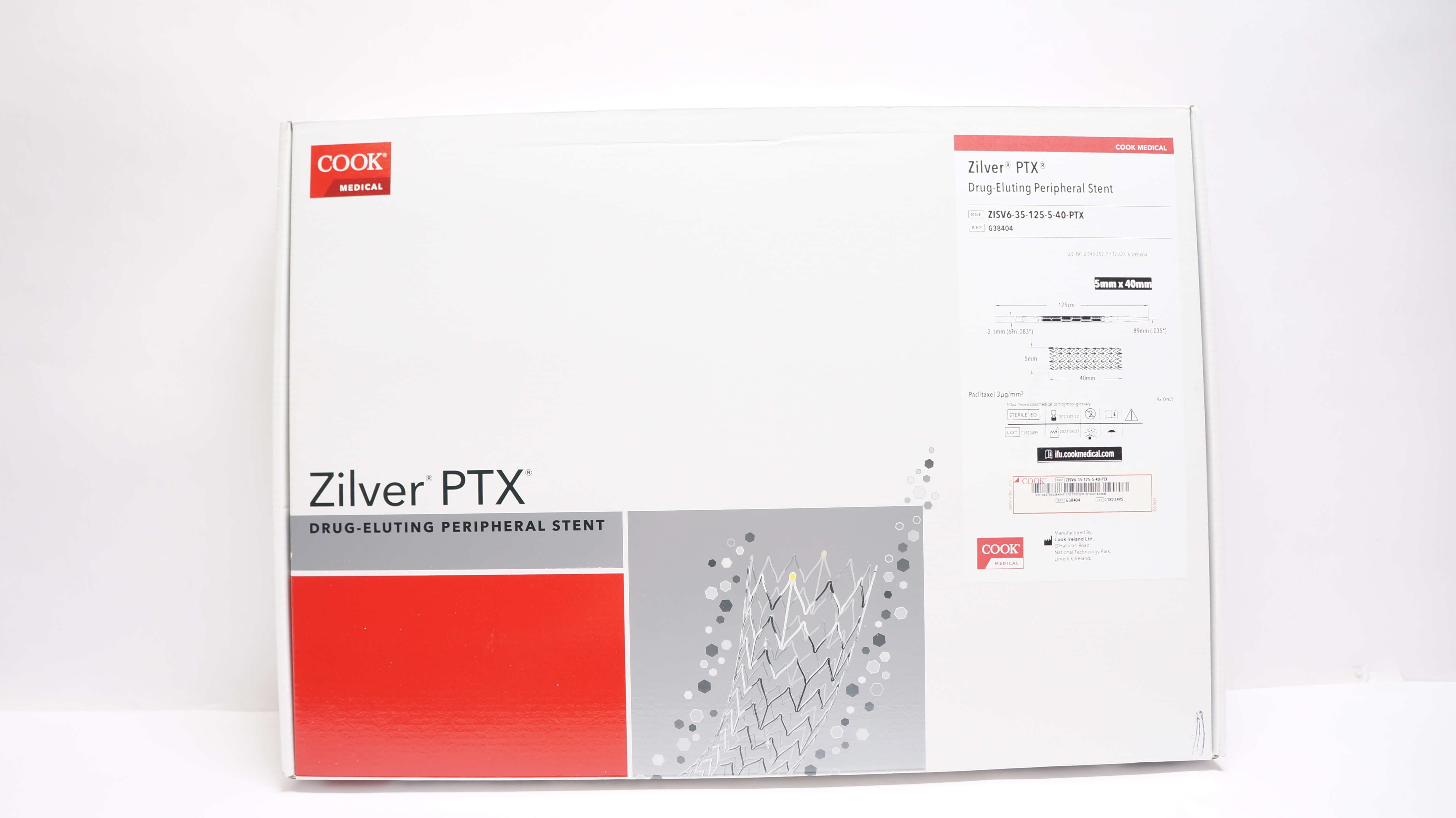 Cook Medical G38404 Zilver PTX Drug-Eluting Peripheral Stnt 5 x 40mm x 125cm (x)