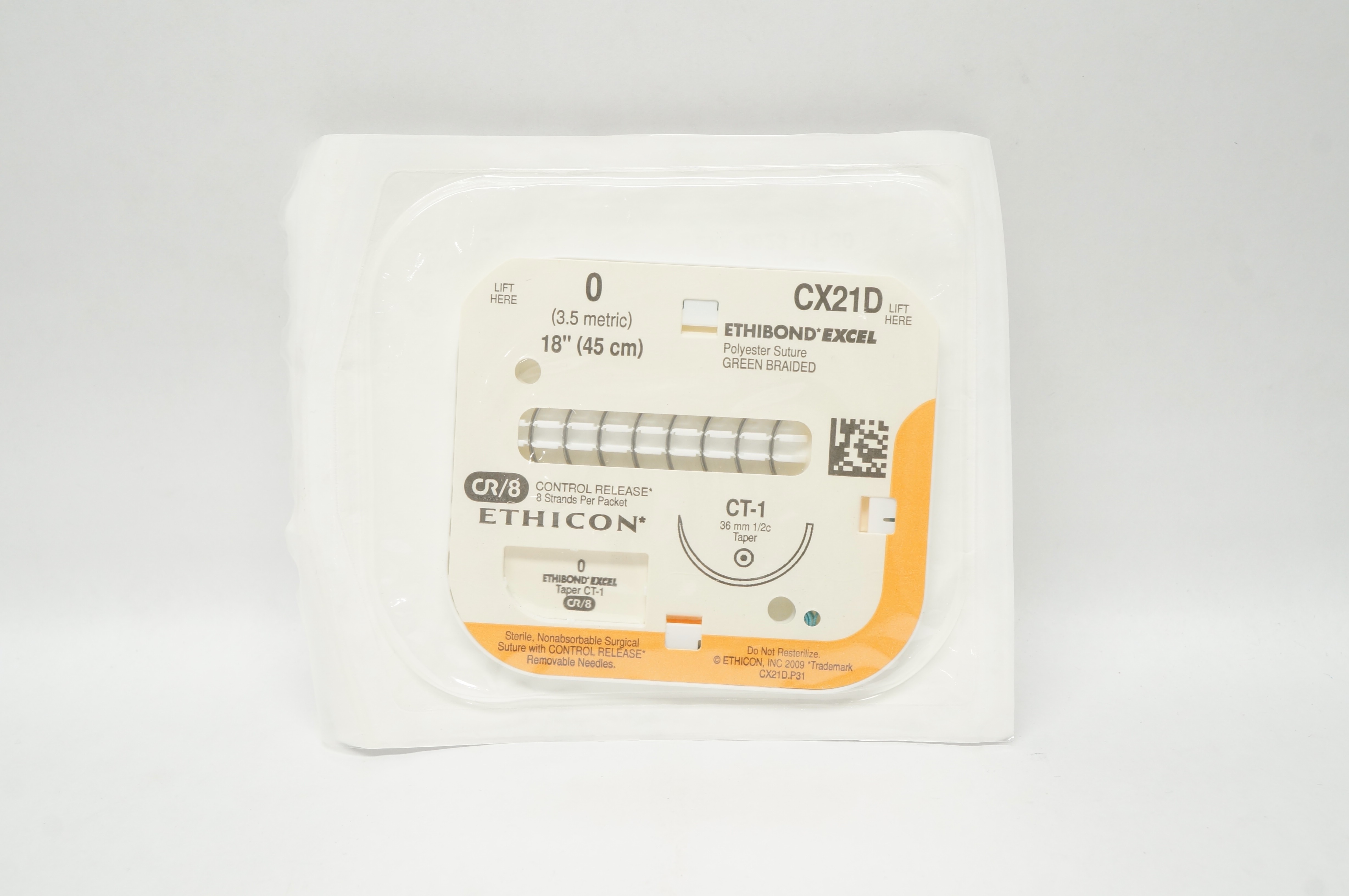 Ethicon CX21D 0 Ethibond Excel Polyester Stre CT-1 36mm 1/2c Taper, 18inch