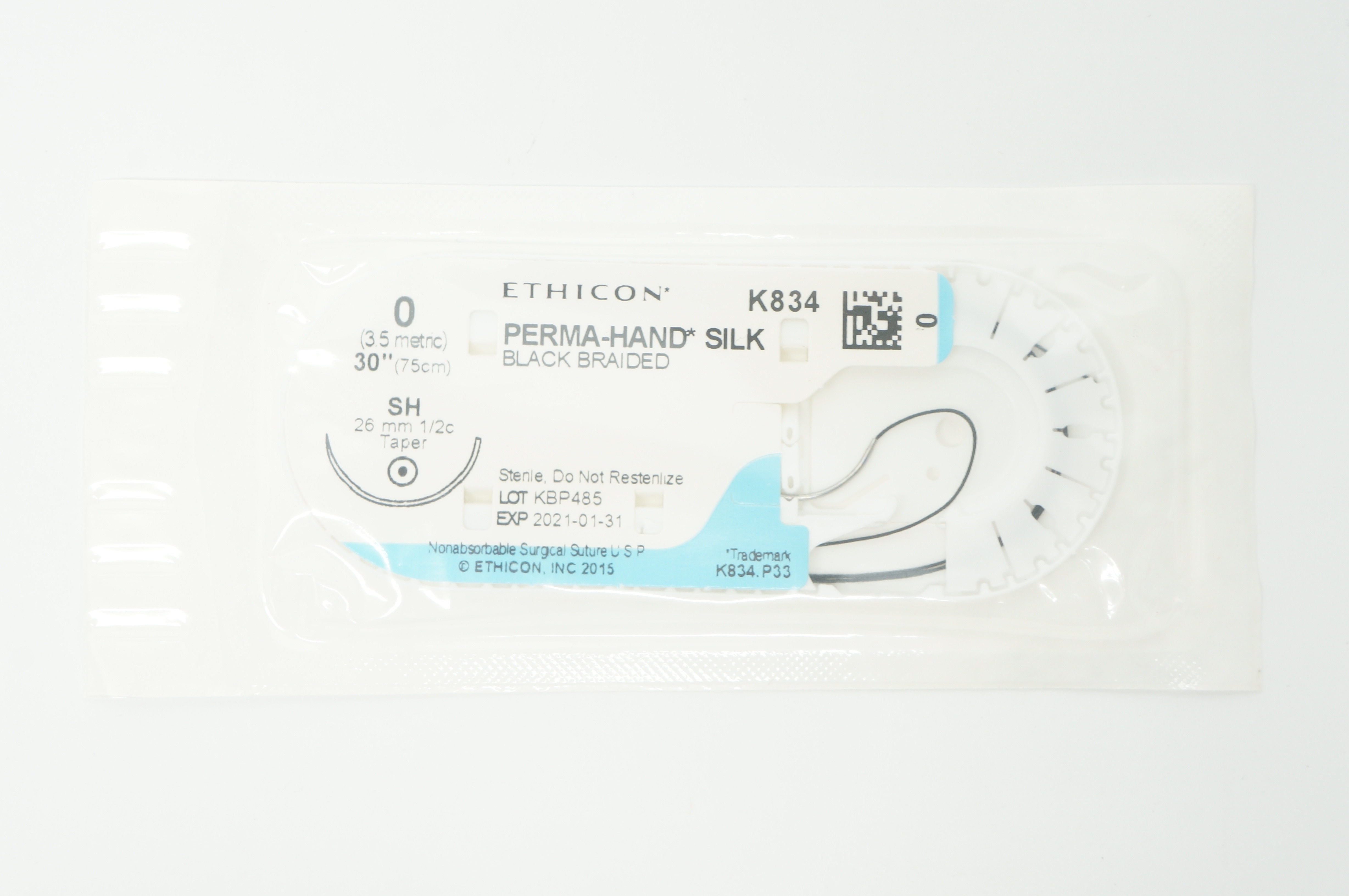 Ethicon K834 0 Perma-Hand Silk SH 26mm 1/2c Taper, 30inch (x)