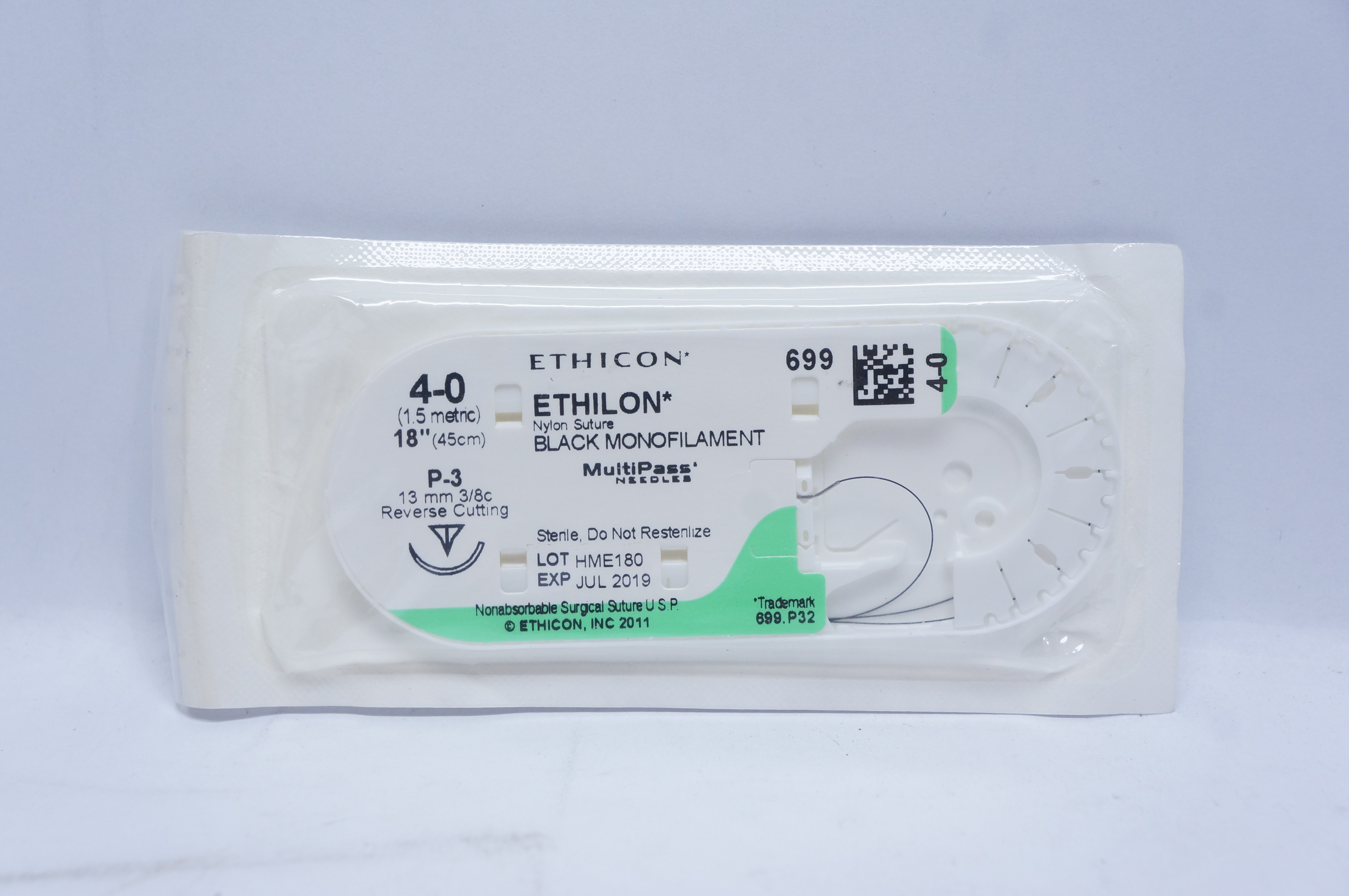 Ethicon 699 4-0 ETHILON, P-3, 13mm 3/8c Reverse Cutting, 18inch (x)