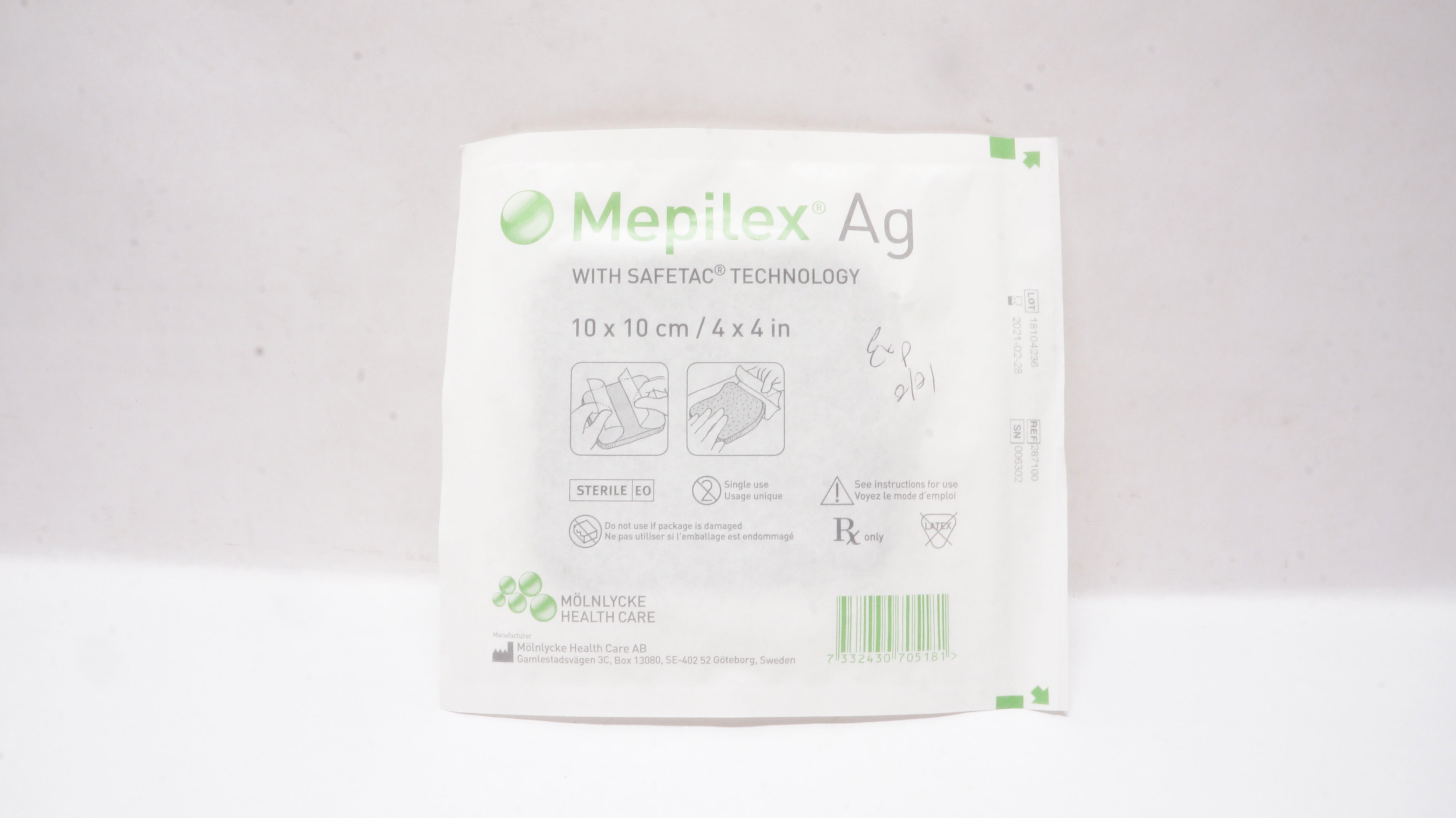 Molnlycke Healthcare 287100 Mepilex Ag with Safetac Technology 4inch x 4inch (x)