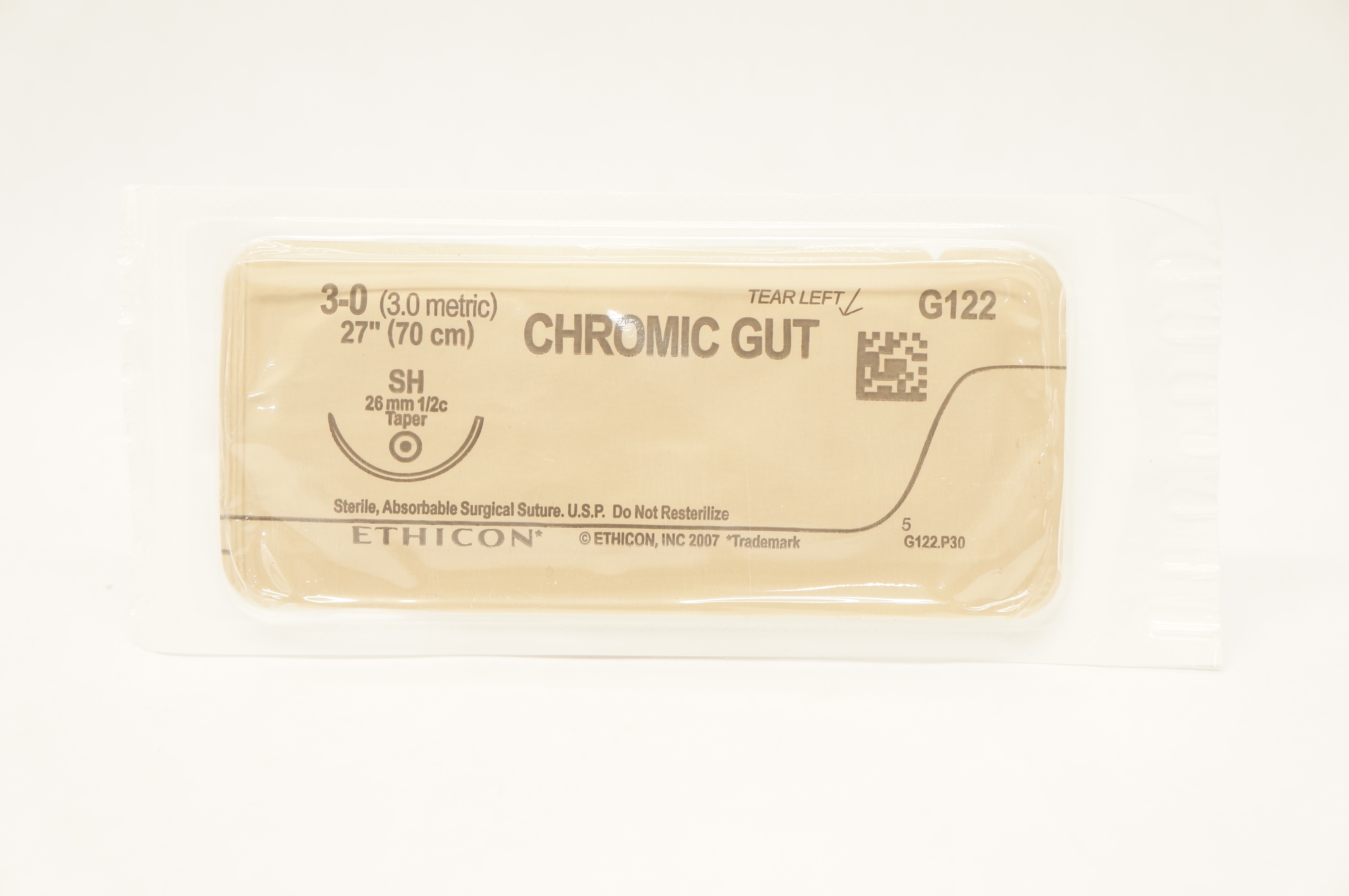 Ethicon G122 3-0 Chromic Gut SH 26mm 1/2c Taper, 27inch