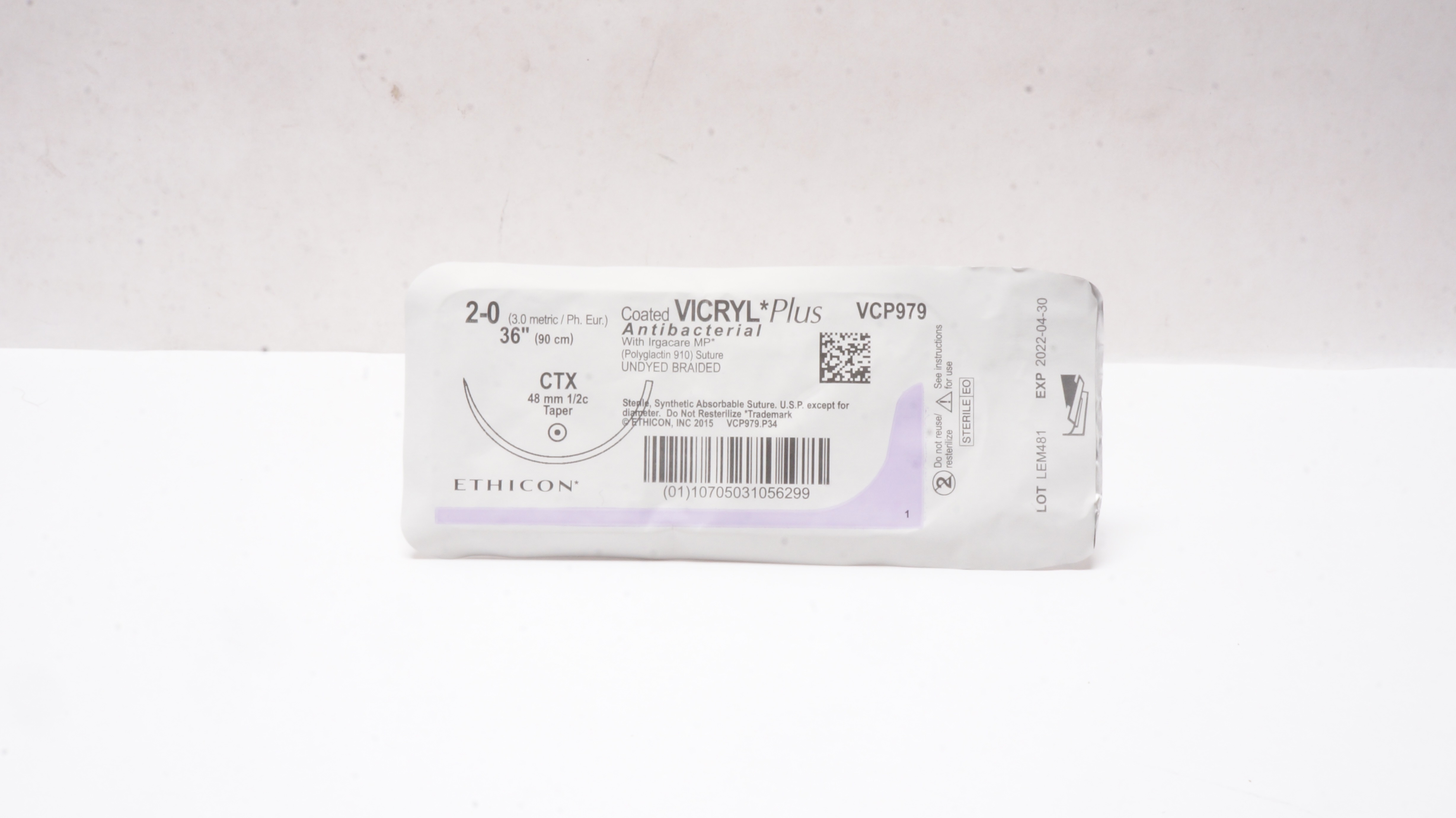 Ethicon VCP979 2-0 VICRYL Plus CTX 48mm 1/2c 3Taper 36inch (x)