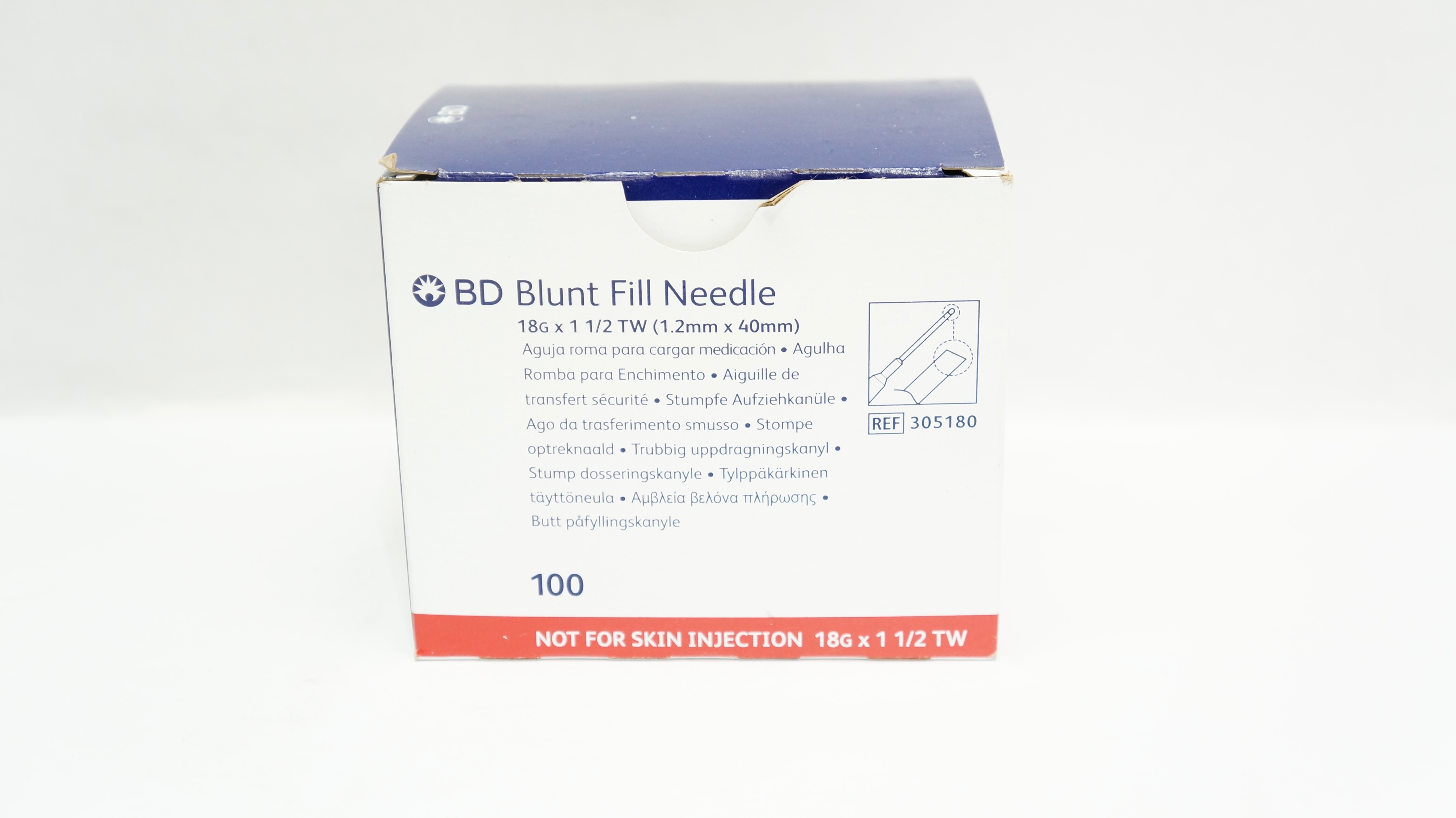 BD 305180 Blunt Fill Ndle 18G x 1-1/2 - Box of 100