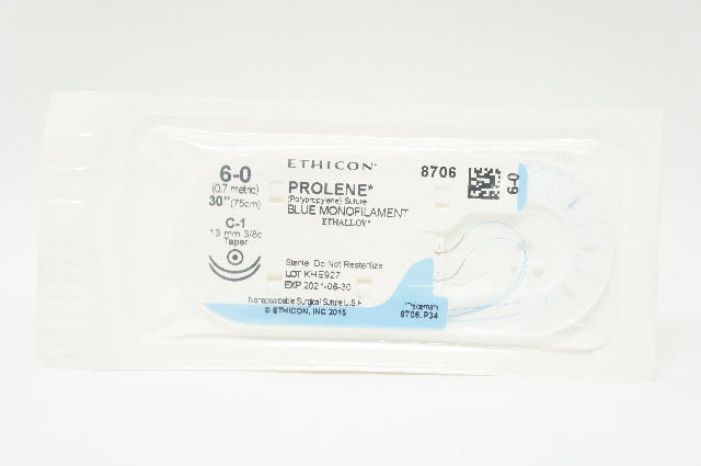 Ethicon 8706 6-0 PROLENE Polypropylene C-1 13mm 3/8c Taper, 30inch(x)