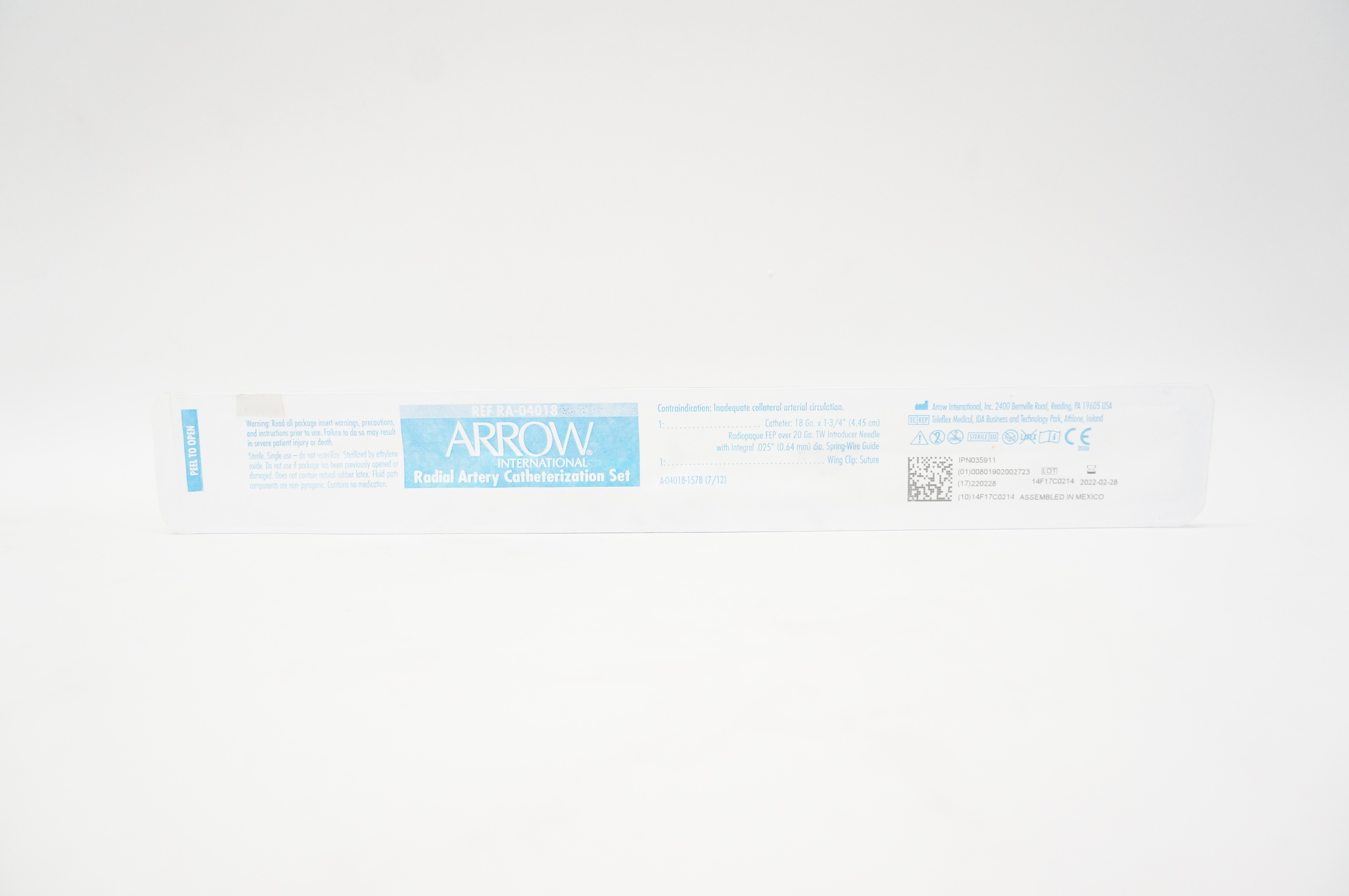 Arrow RA-04018 Radial Artery Catheterization Set 18Ga x 1-3/4inch (x)
