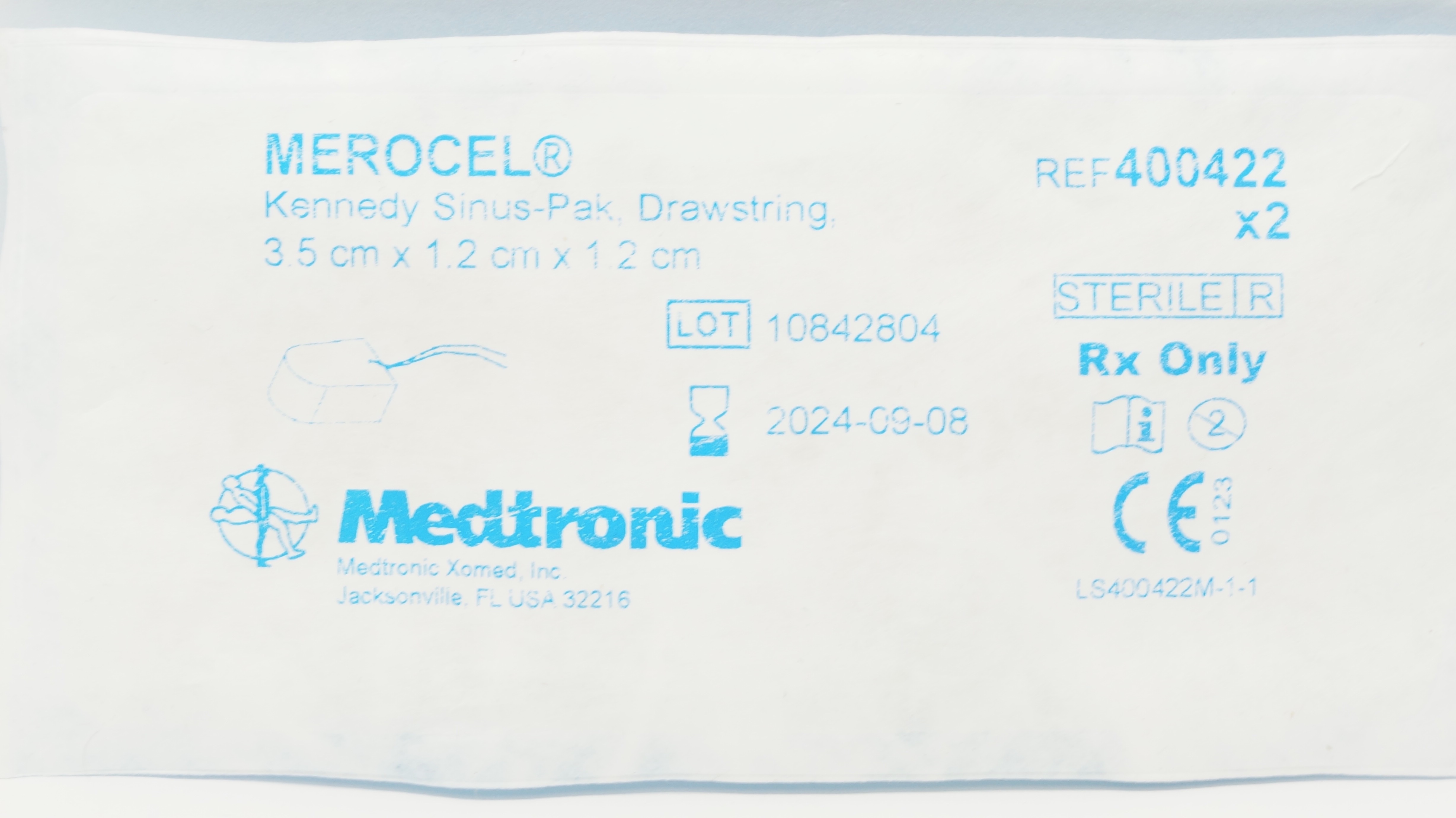 Medtronic 400422 Merocel Sinus-Pak, Drawstring 3.5 x 1.2 x 1.2cm (x) - Pack of 2