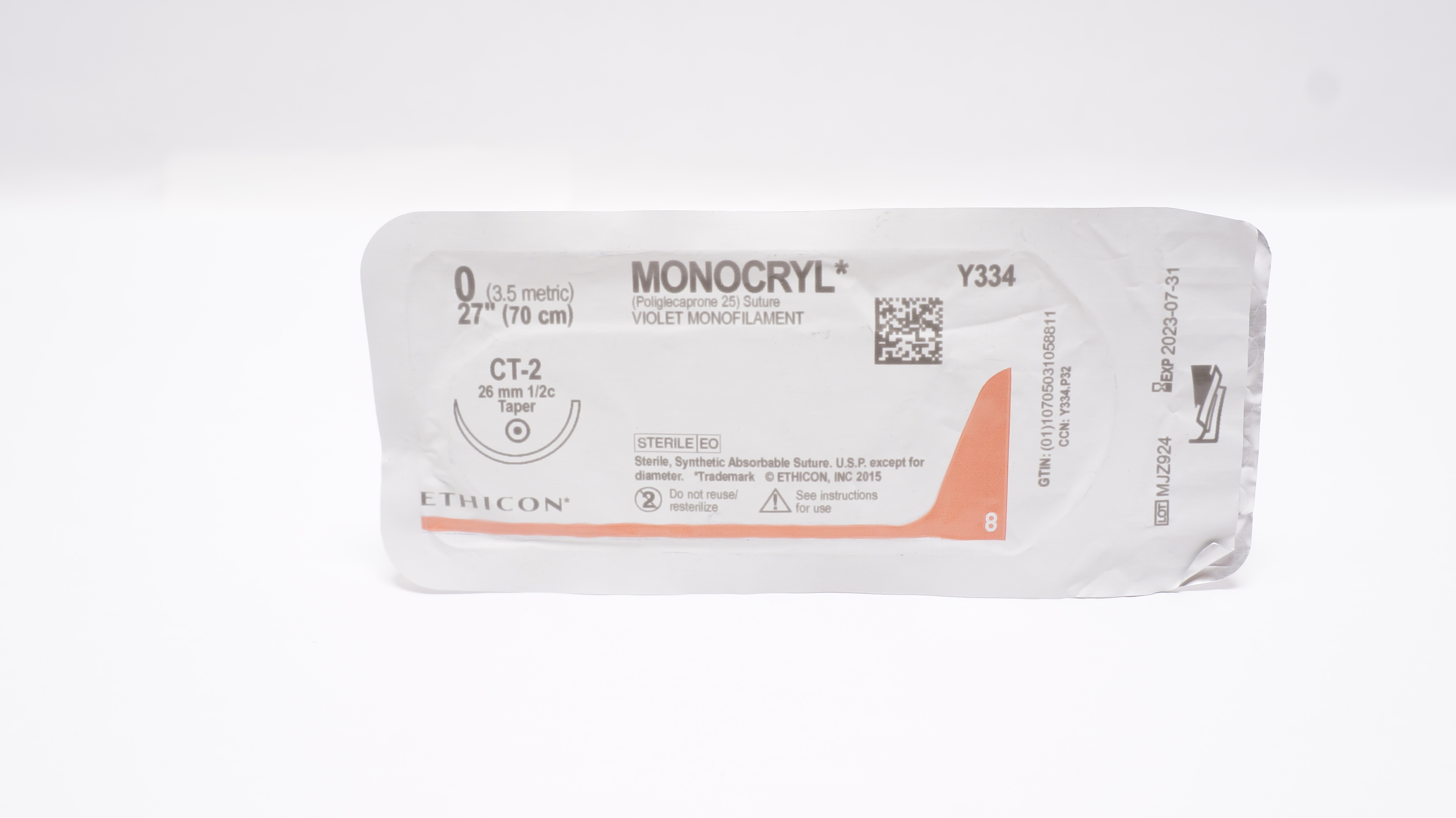 Ethicon Y334 0 MONOCRYL, CT-2, 26mm 1/2c Taper, 27inch (x)