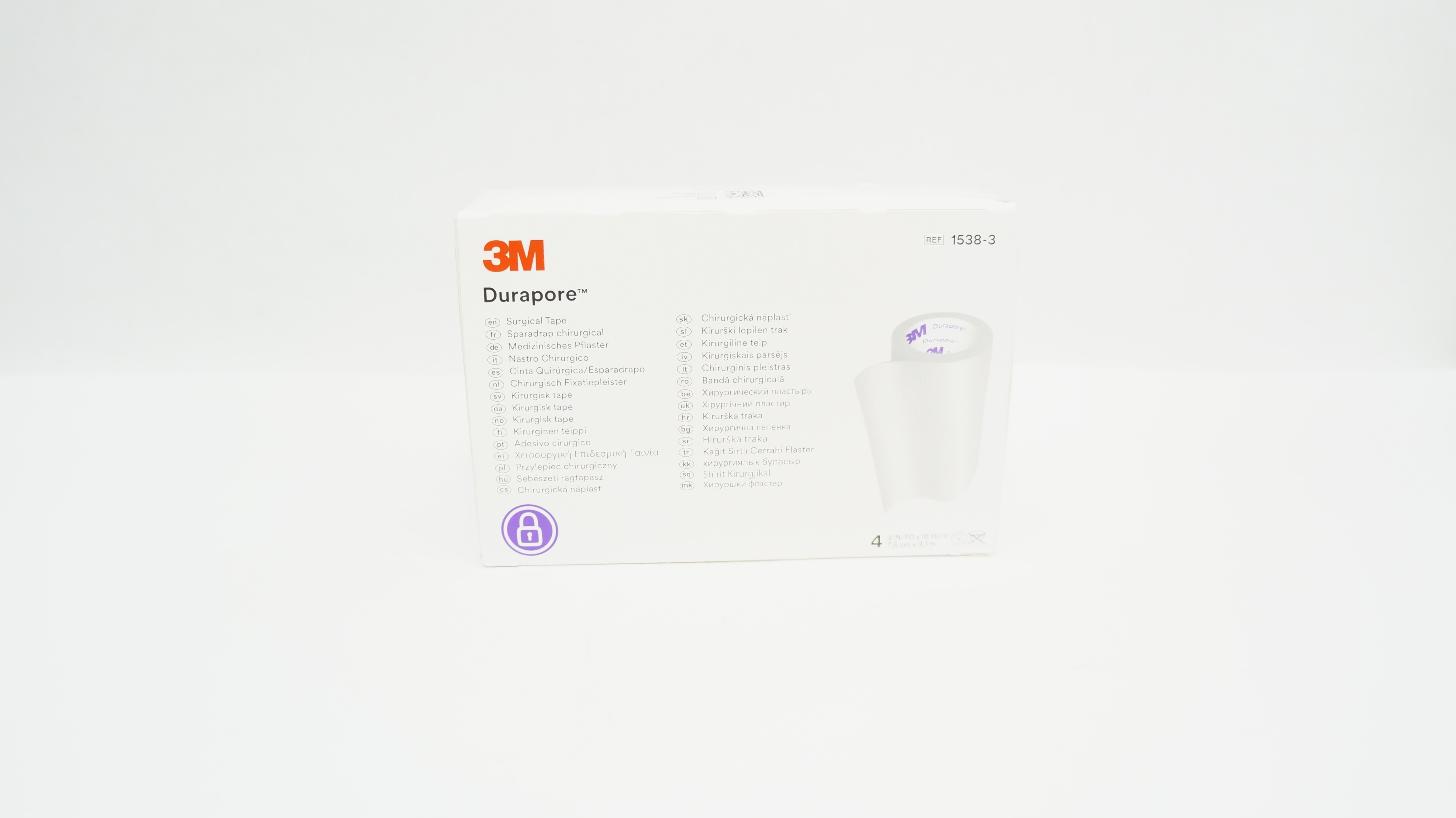 3M 1538-3 Durapore Surgical Tape 3inch x 10yd - Box of 4