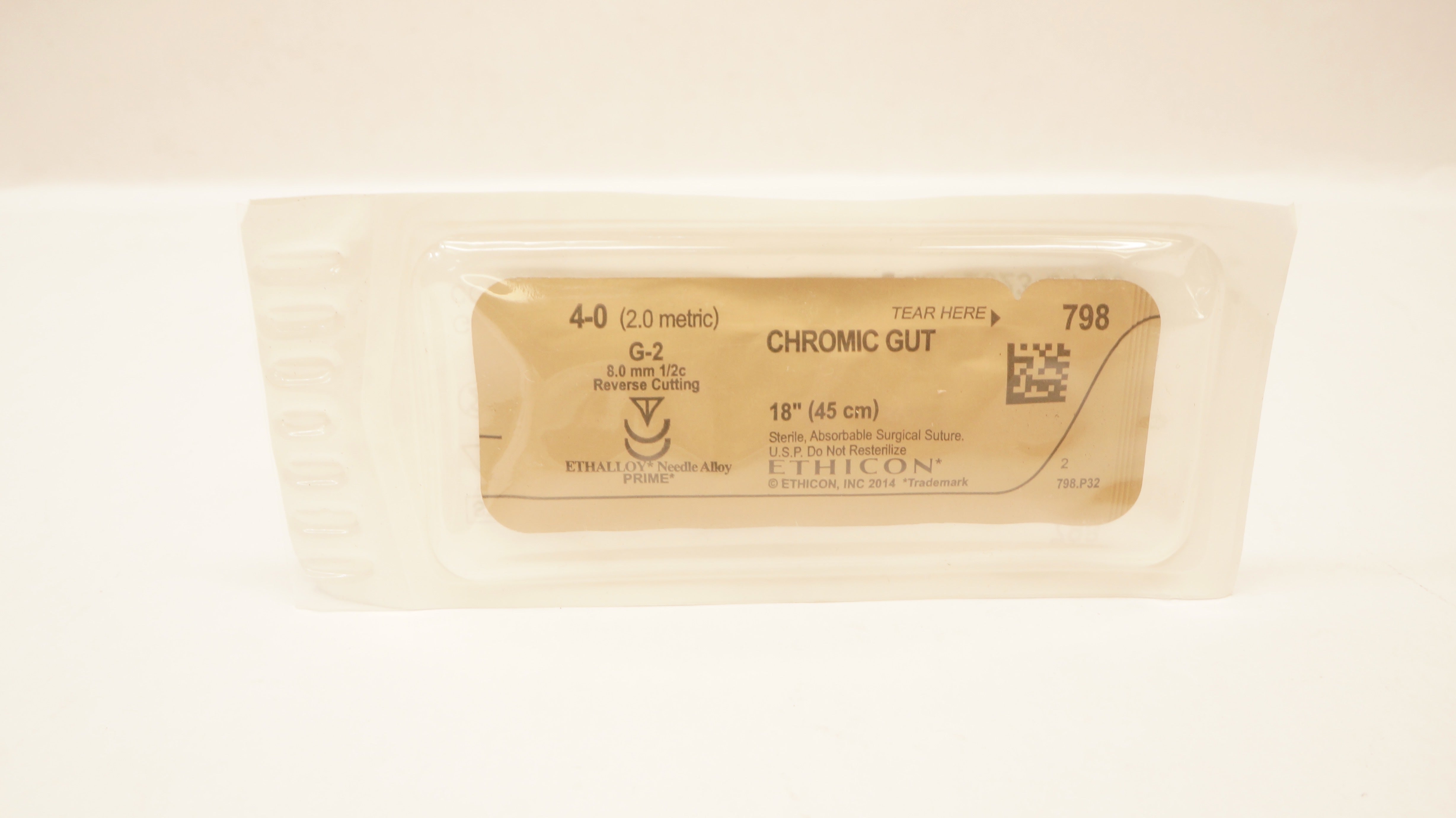 Ethicon 798 4-0 CHROMIC GUT, G-2, 1/2 8.0mm, 18inch