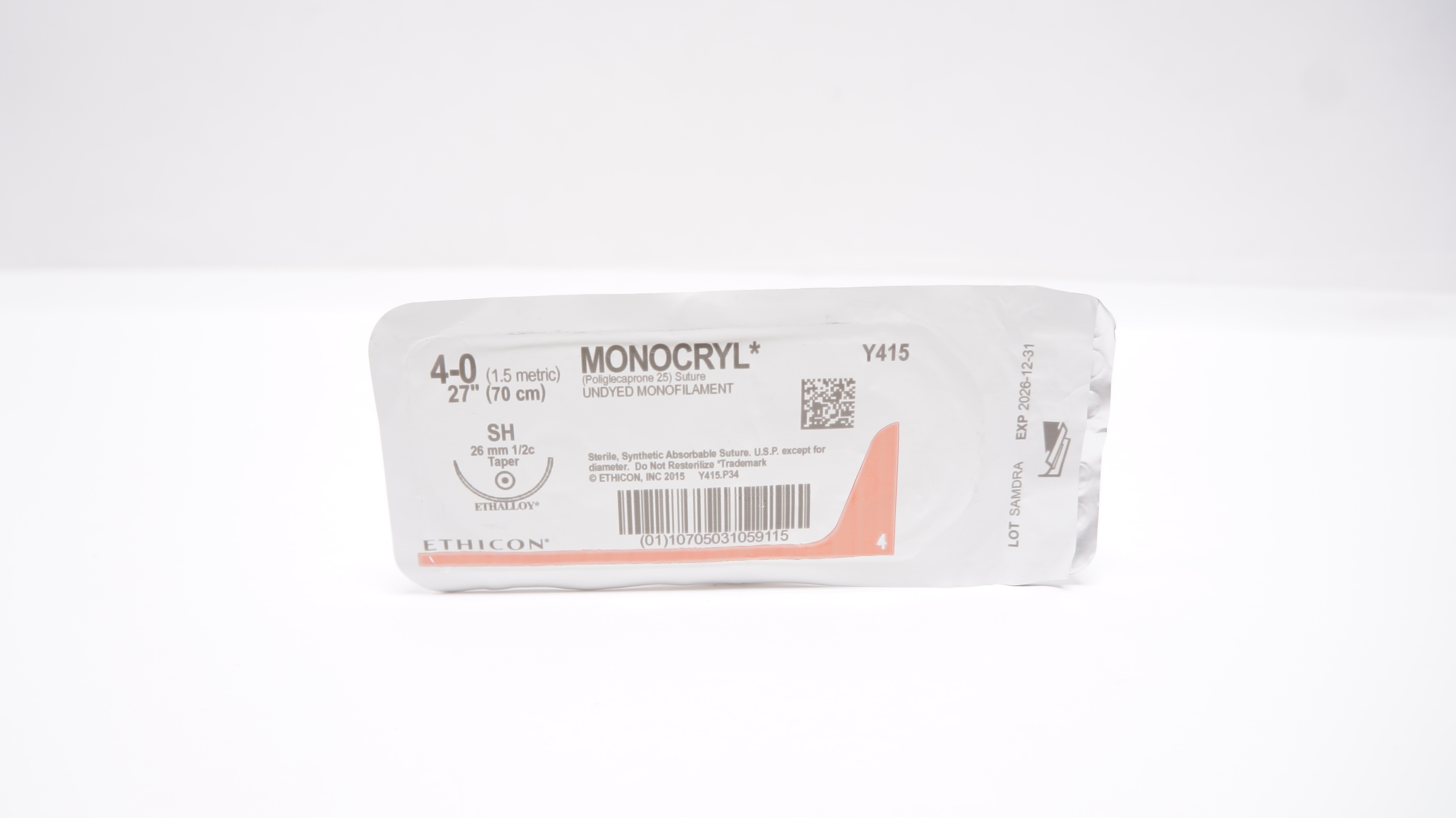 Ethicon Y415 4-0 MONOCRYL, SH, 26mm 1/2c Taper, 27inch
