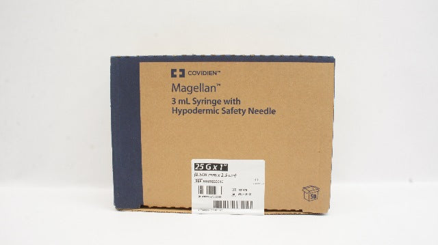 Covidien 8881833510 Magellan 3mL Syringe W/Hypodermic Safety Ndle 25Gx1in-Case of50