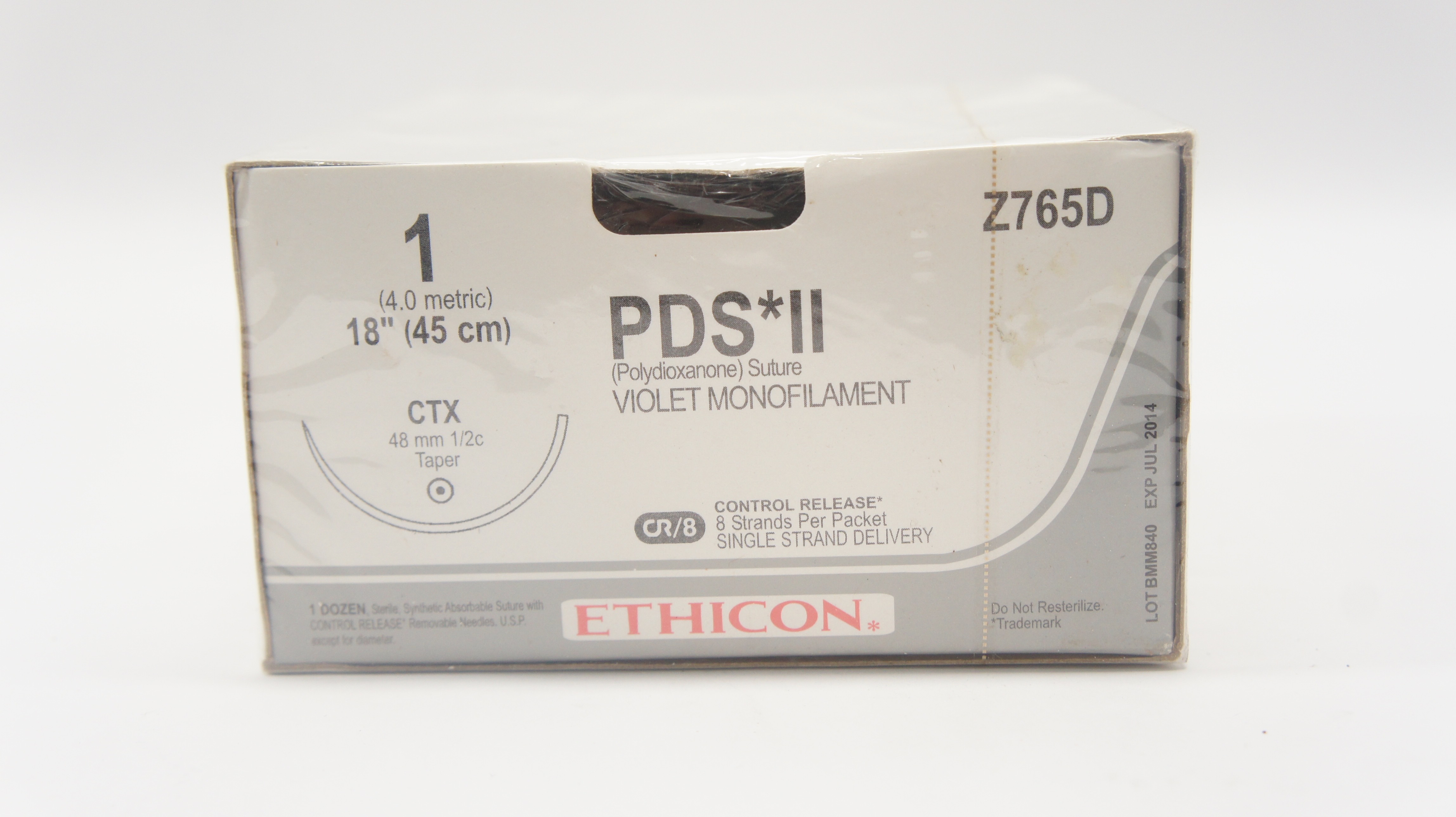 Ethicon Z765D 1 PDS II, CTX, 48mm 1/2c Taper, 18inch (x) - Box of 12