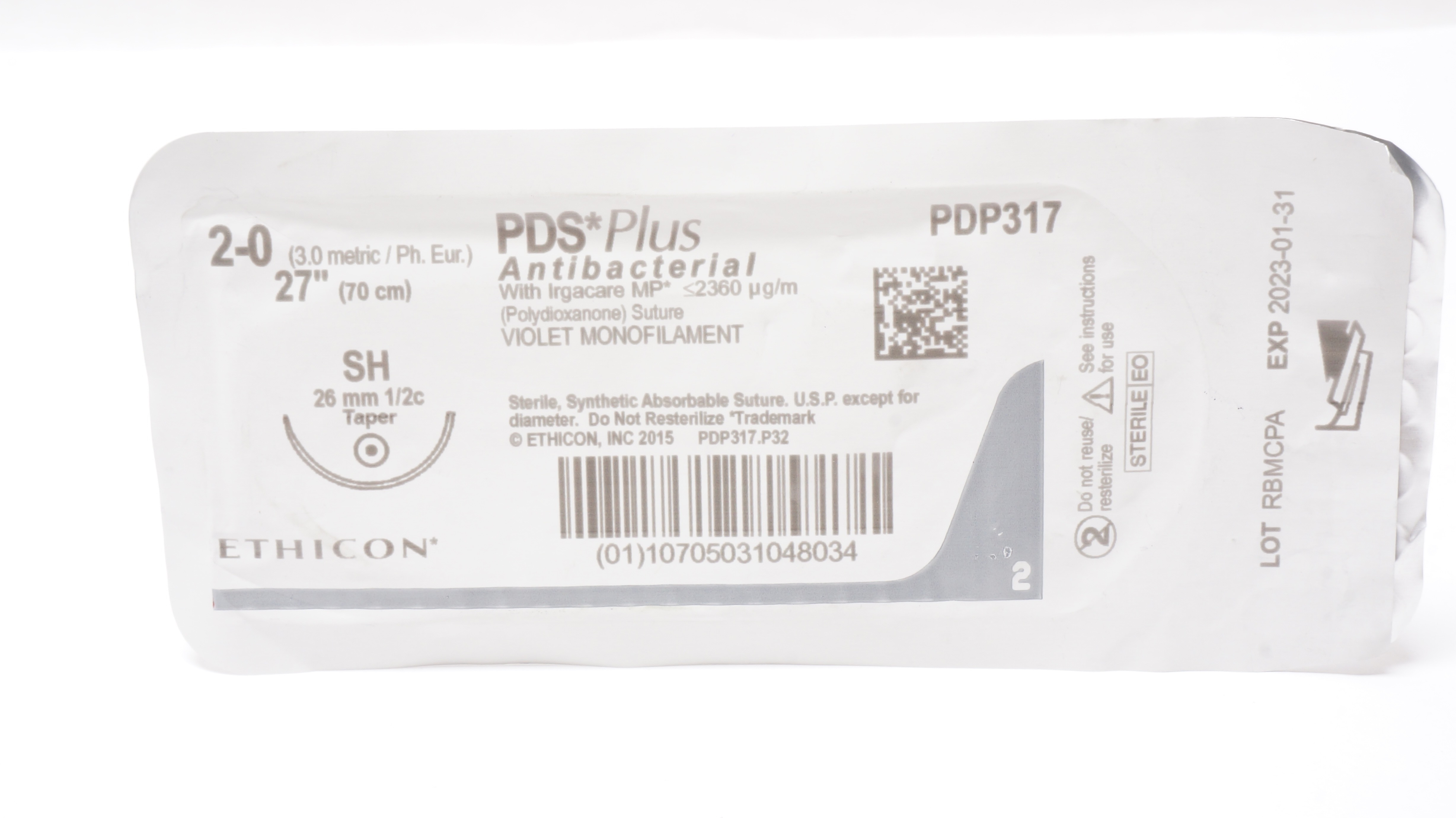 Ethicon PDP317 2-0 PDS Plus, SH, 26mm 1/2c Taper, 27inch (x)
