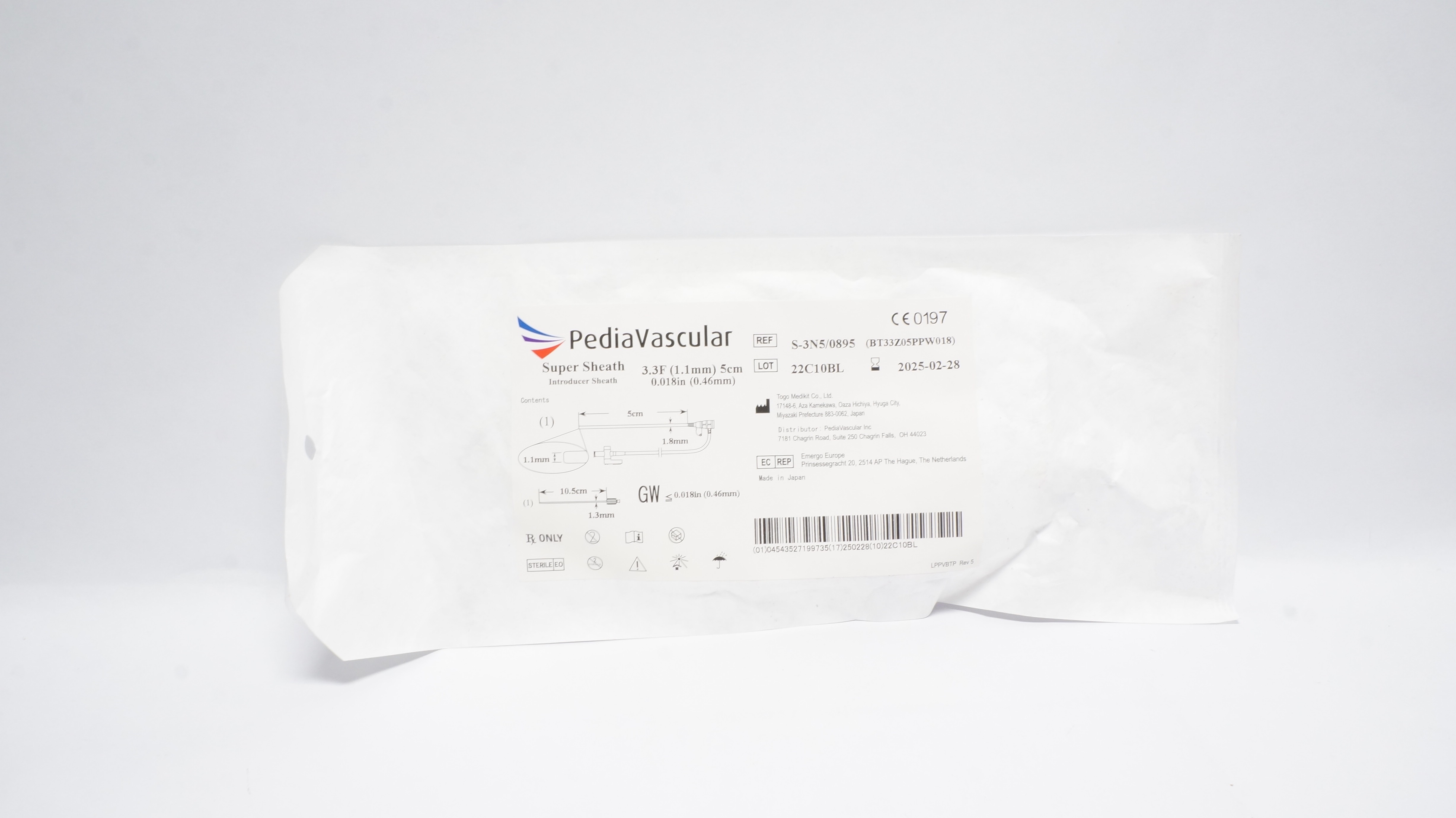 Togo Medikit S-3N5/0895 Pedia Vascular, Super Sheath  3.3F x 5cm x 0.018inch (x)
