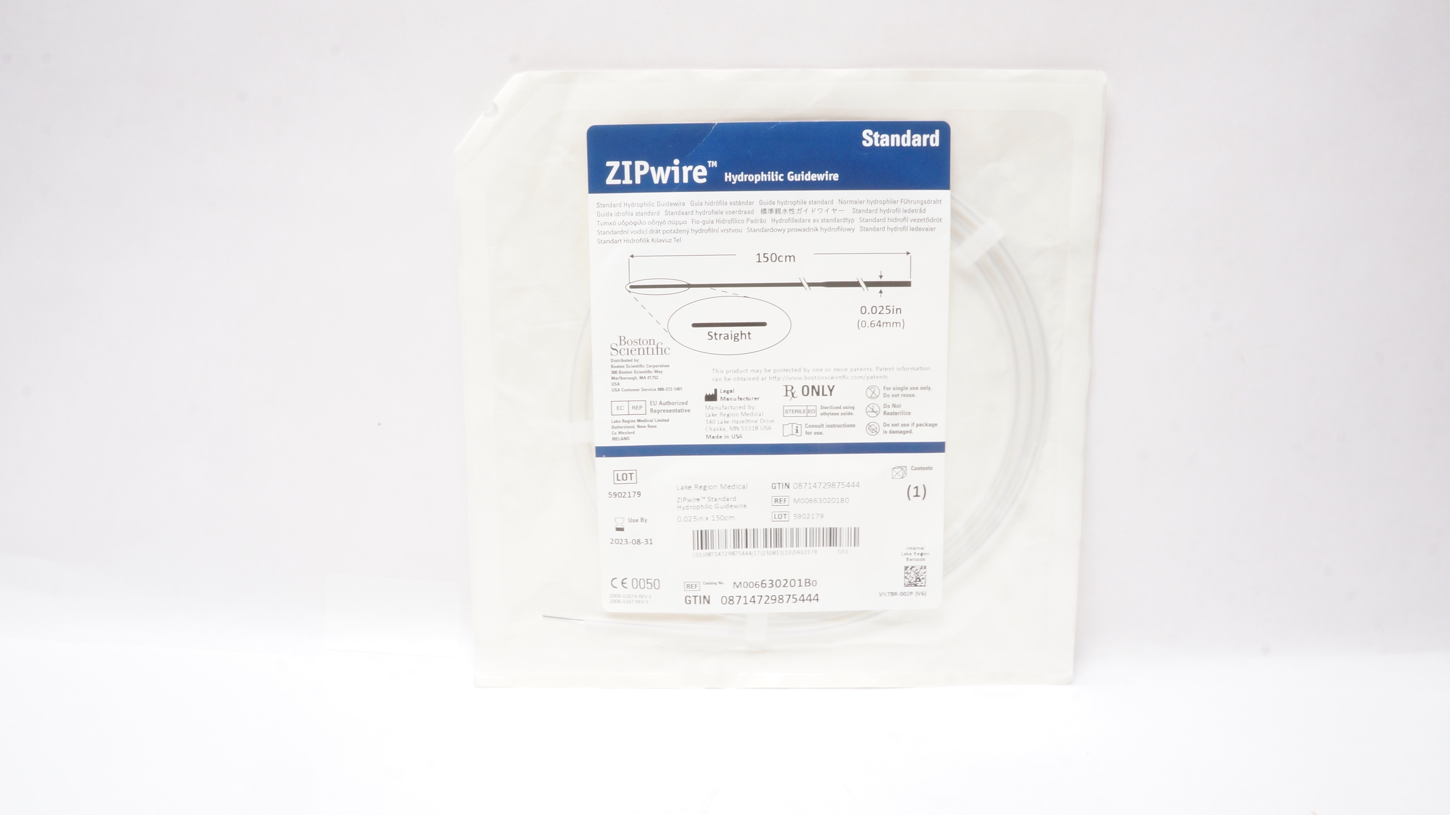 Boston Scientific 630201B ZIPwire Hydrophilic Guidewire 150cmx0.025inch