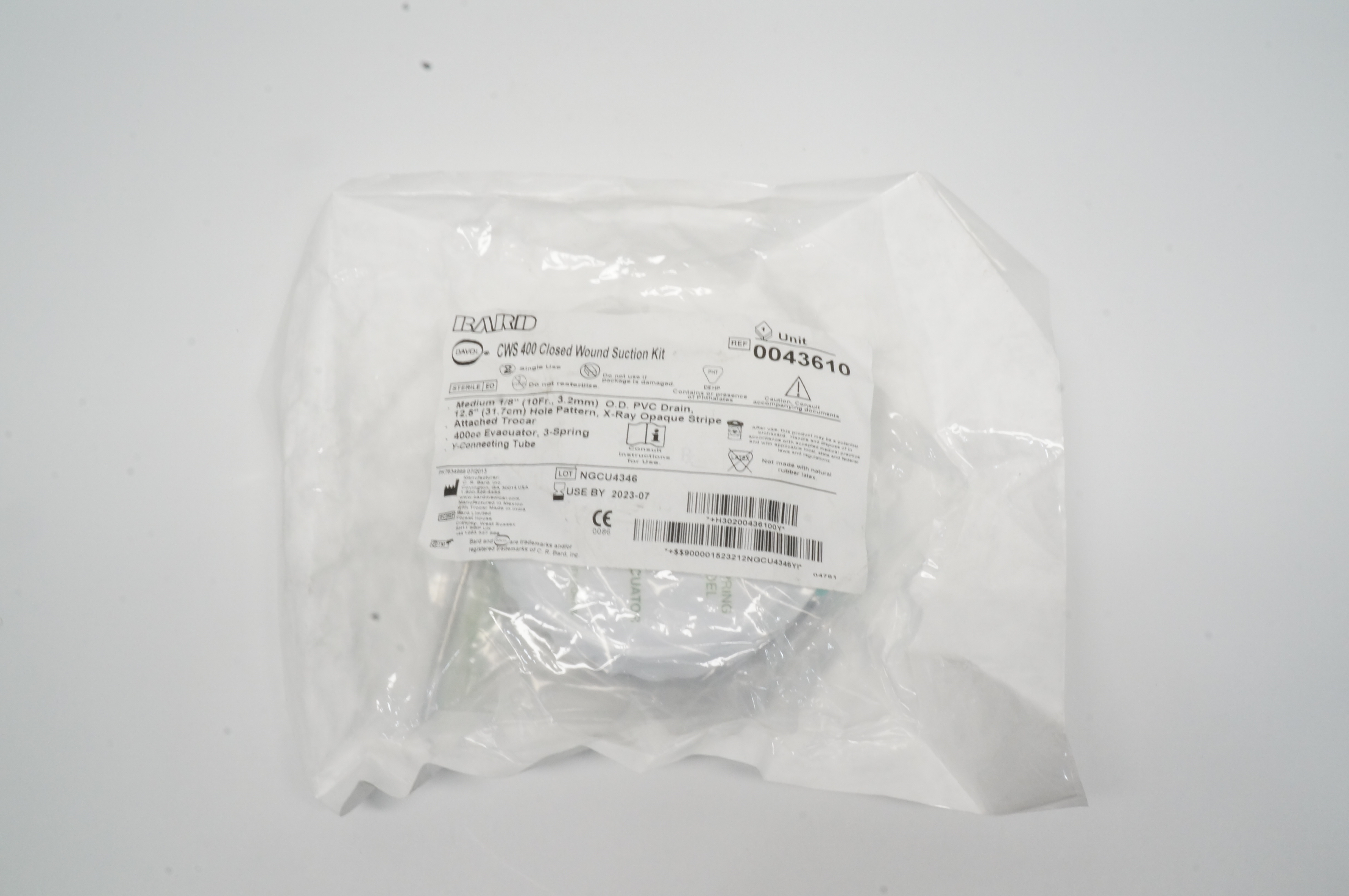 Bard 0043610 Davol CWS 400 Closed Wound Suction Kit